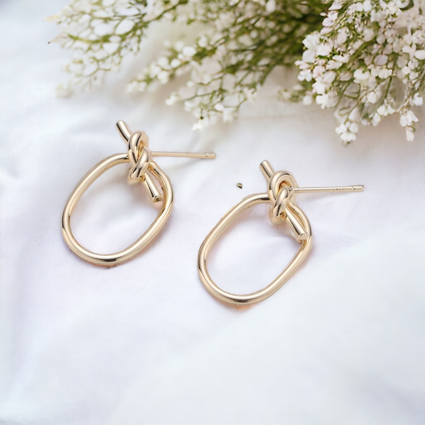 Gold filled twist knot hoop stud earrings