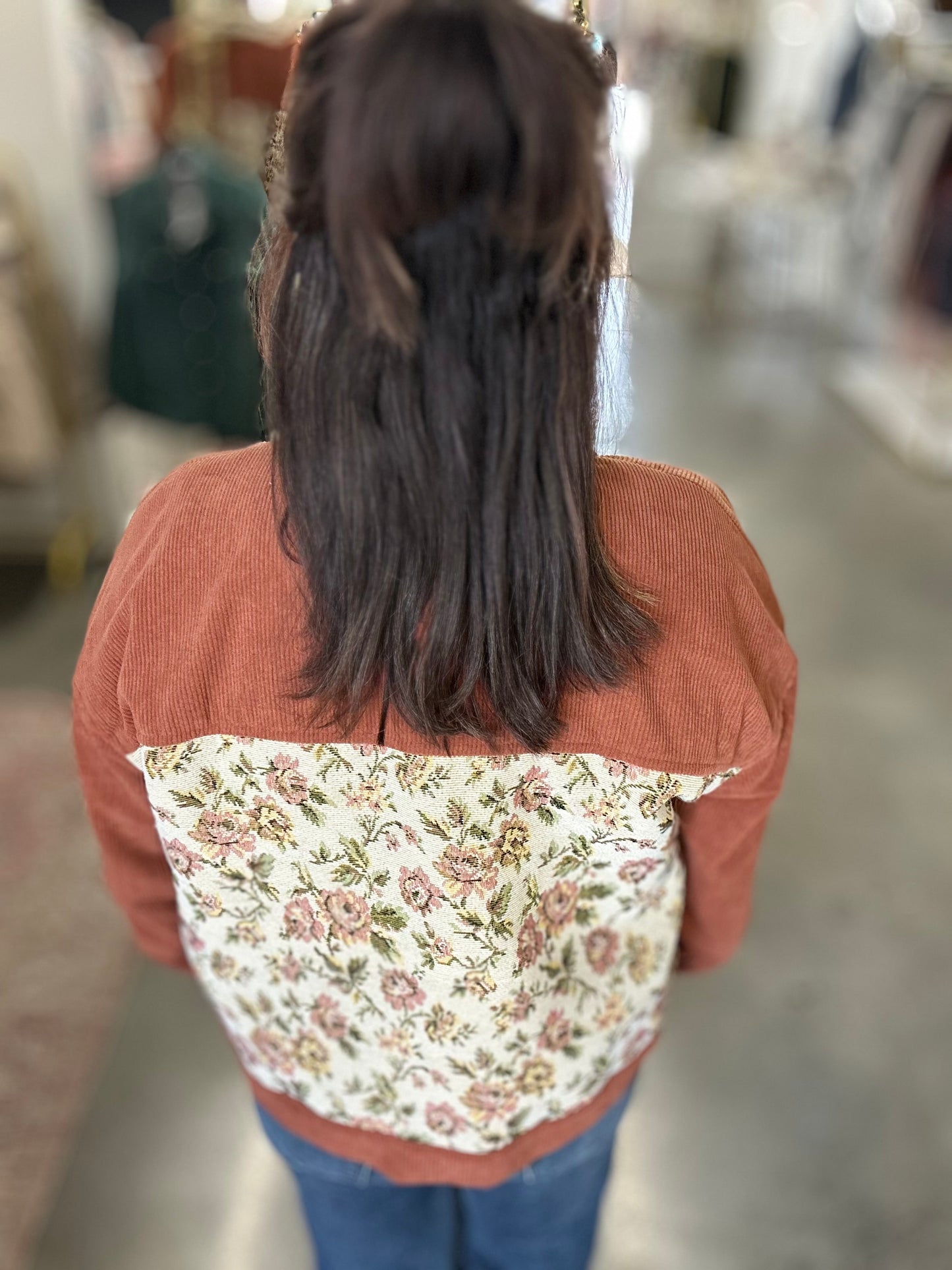 Rust Western Ribbed Floral Shacket