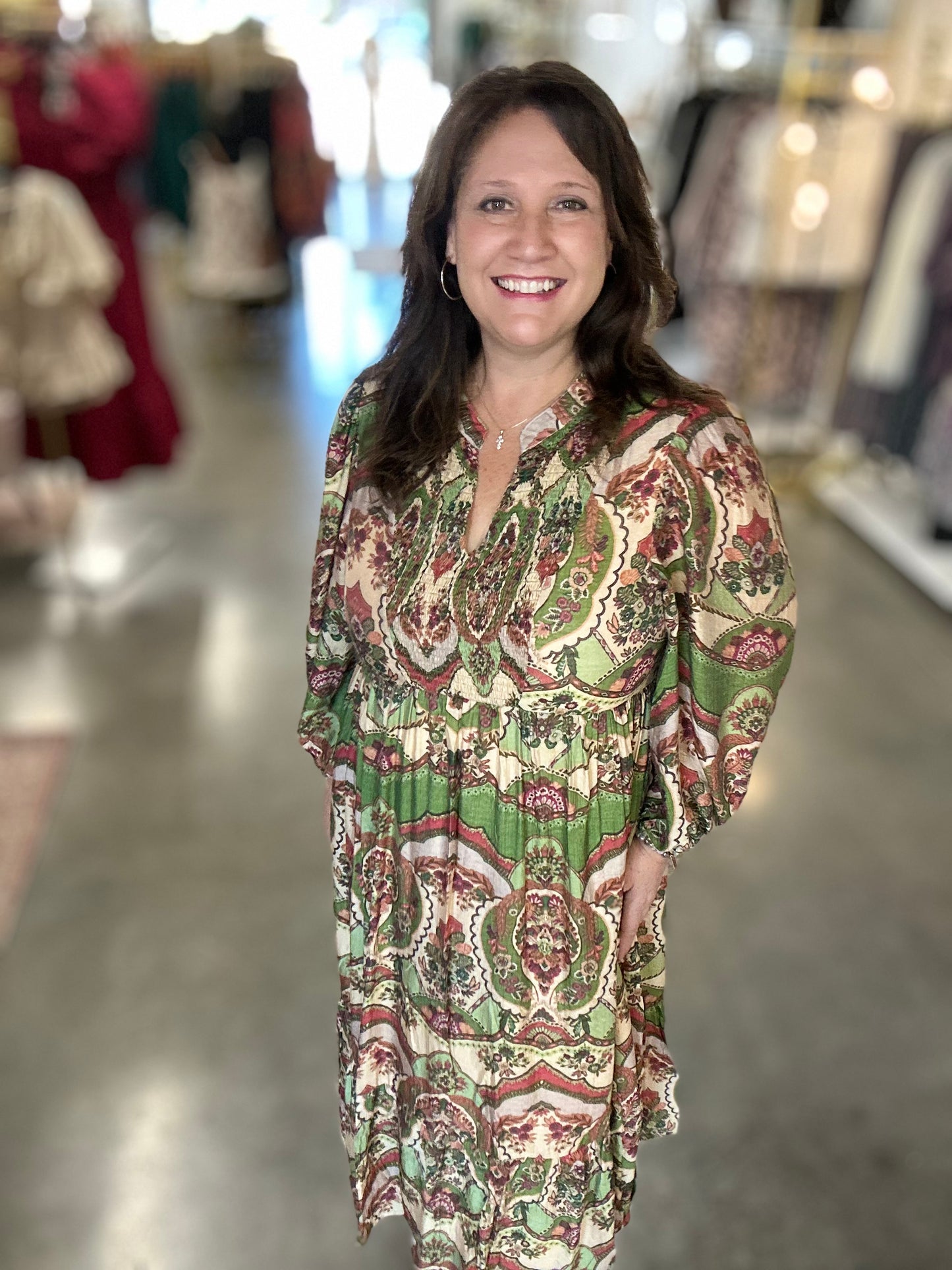 Green Multi Color Midi Dress