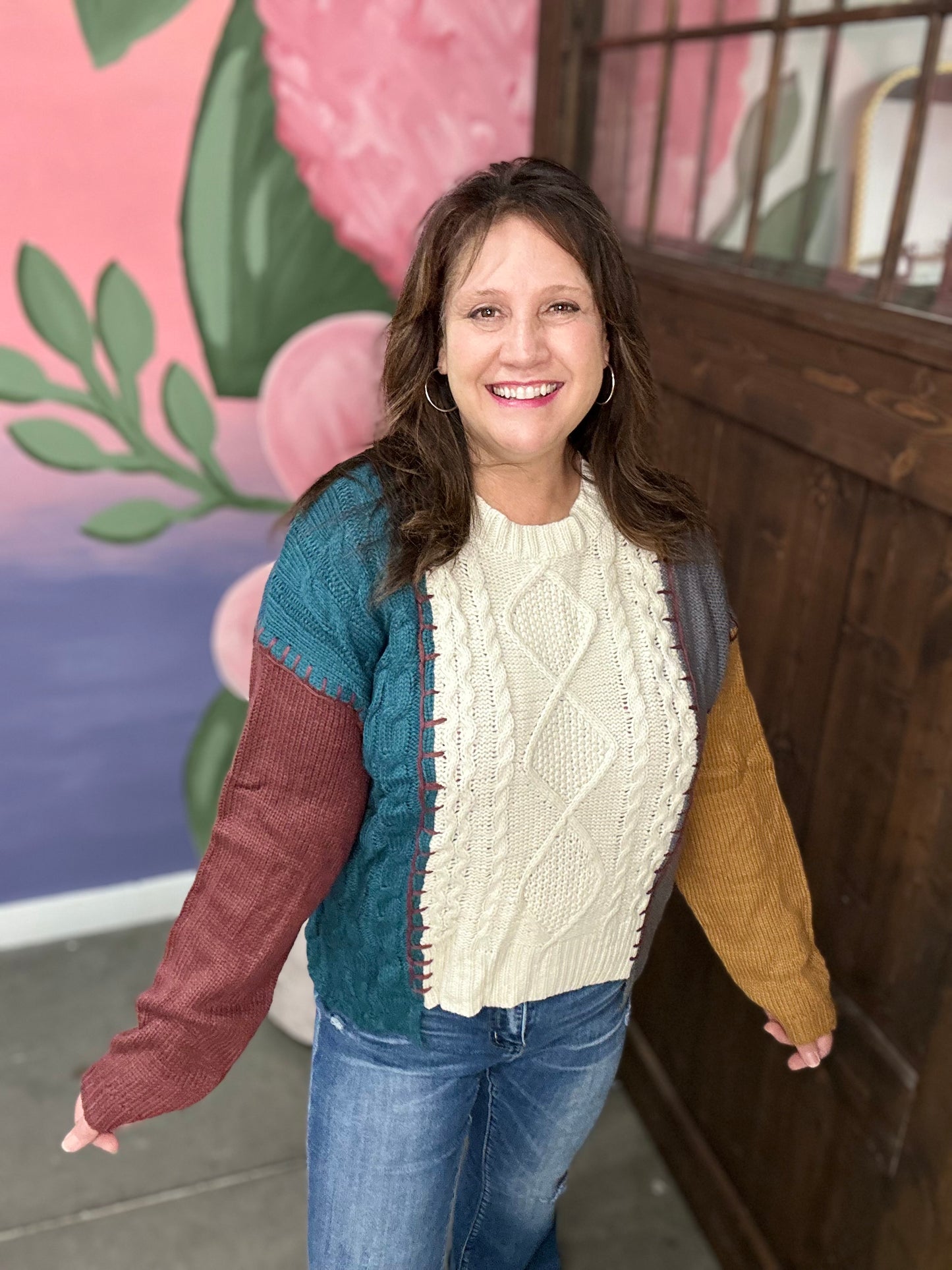 Beige Colorblock Knit Sweater