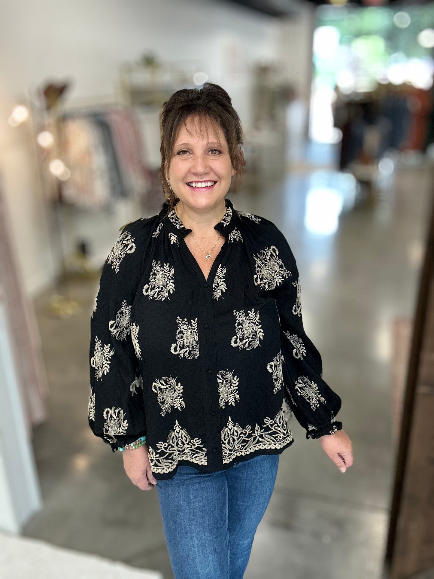 Black Embroidered Boho Blouse