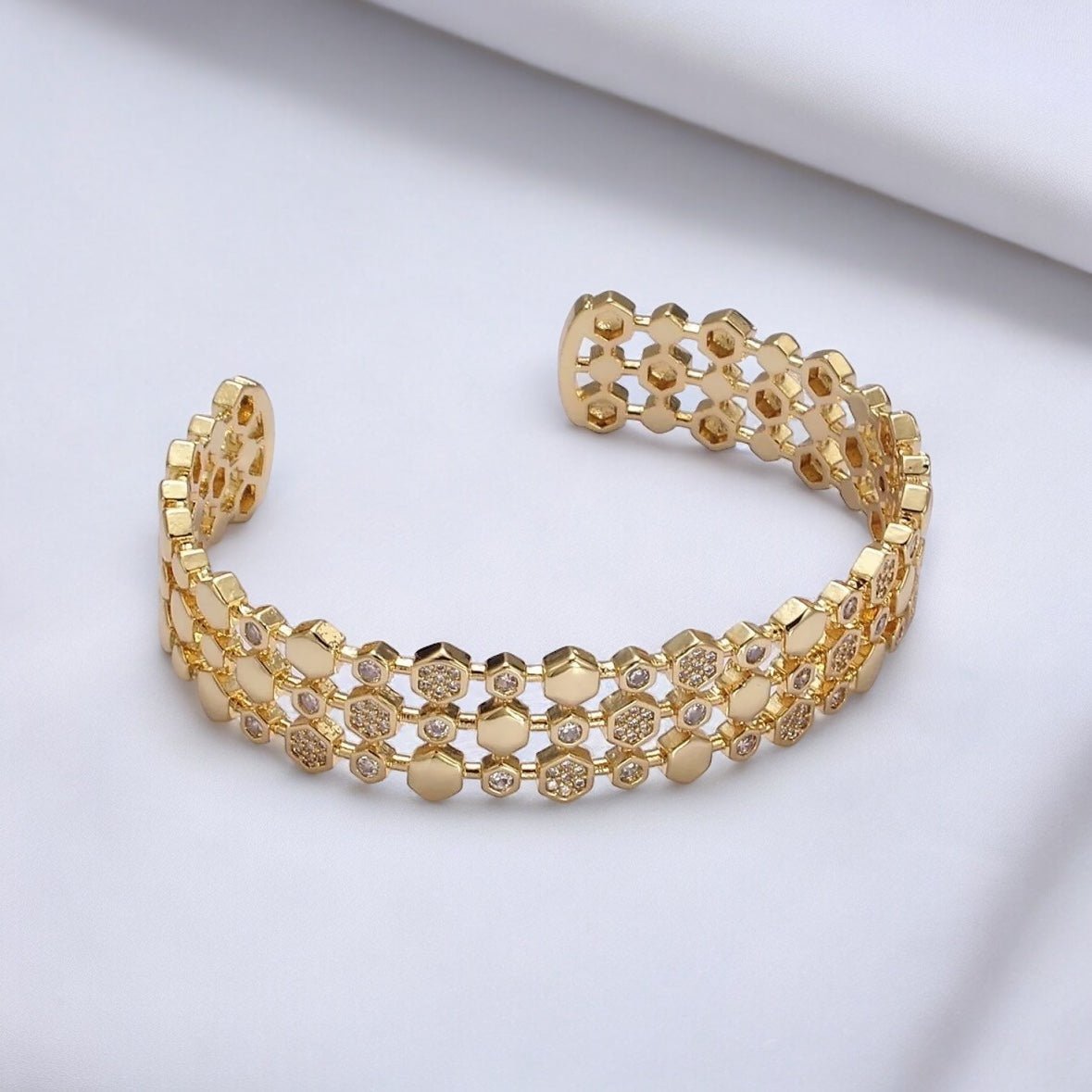 gold filled hexagonal cuff bracelet