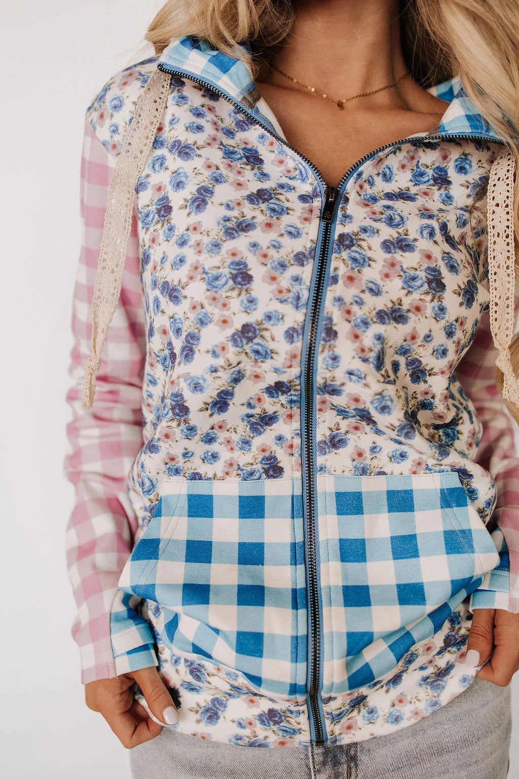 Ampersand Avenue FullZip Sweatshirt - Gingham Garden