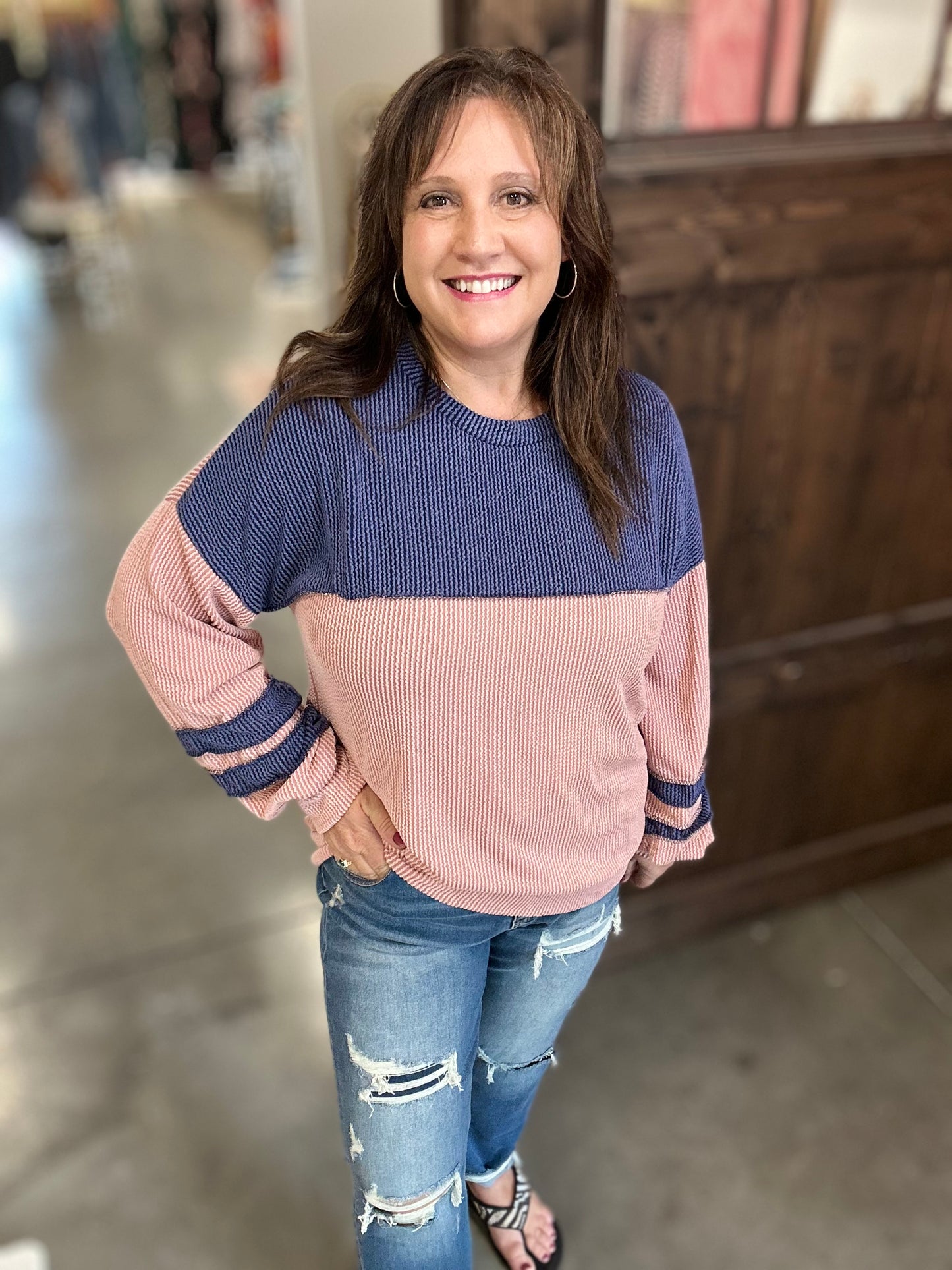 Mauve Ciara Ribbed Long Sleeve Top