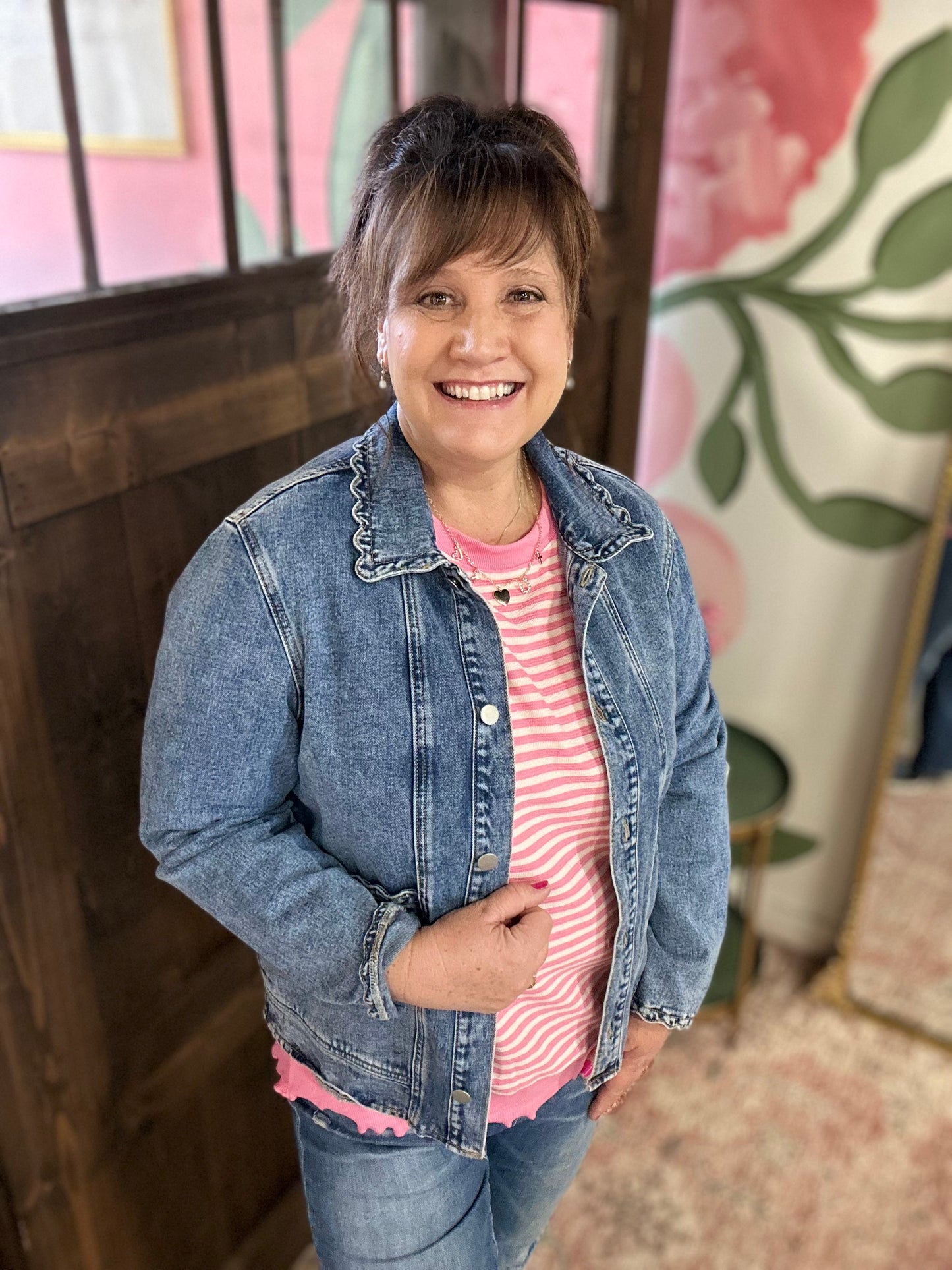 Pink Stripe Drop Shoulder Top