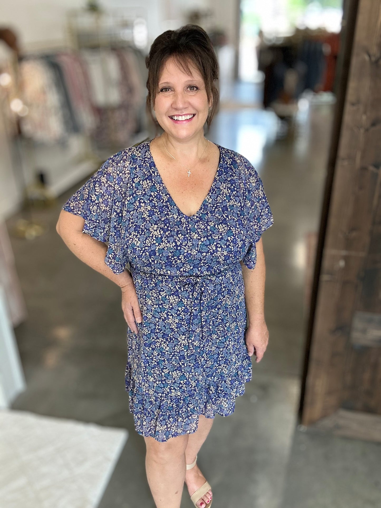 Navy Floral Print Dress