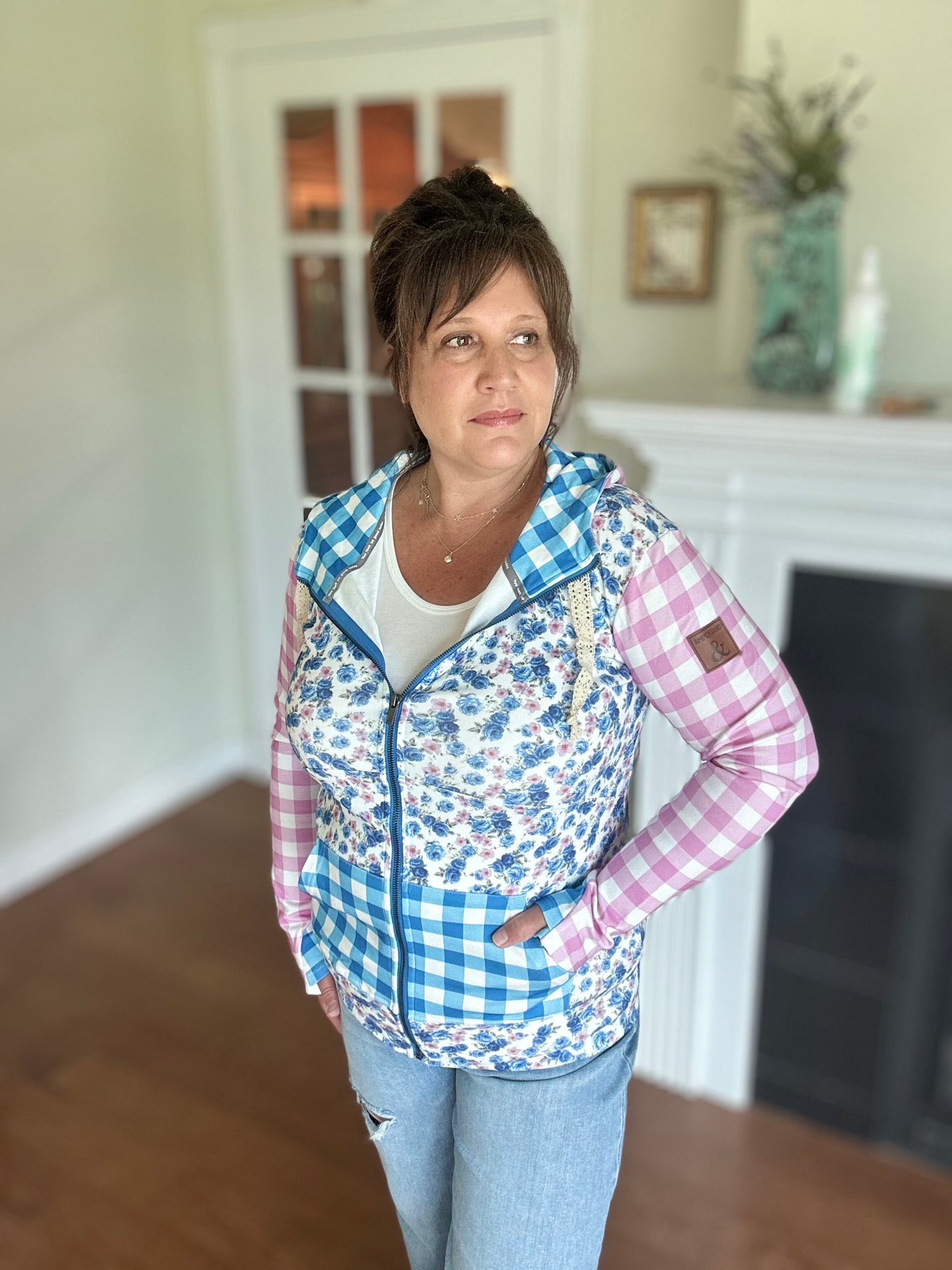 Ampersand Avenue FullZip Sweatshirt - Gingham Garden