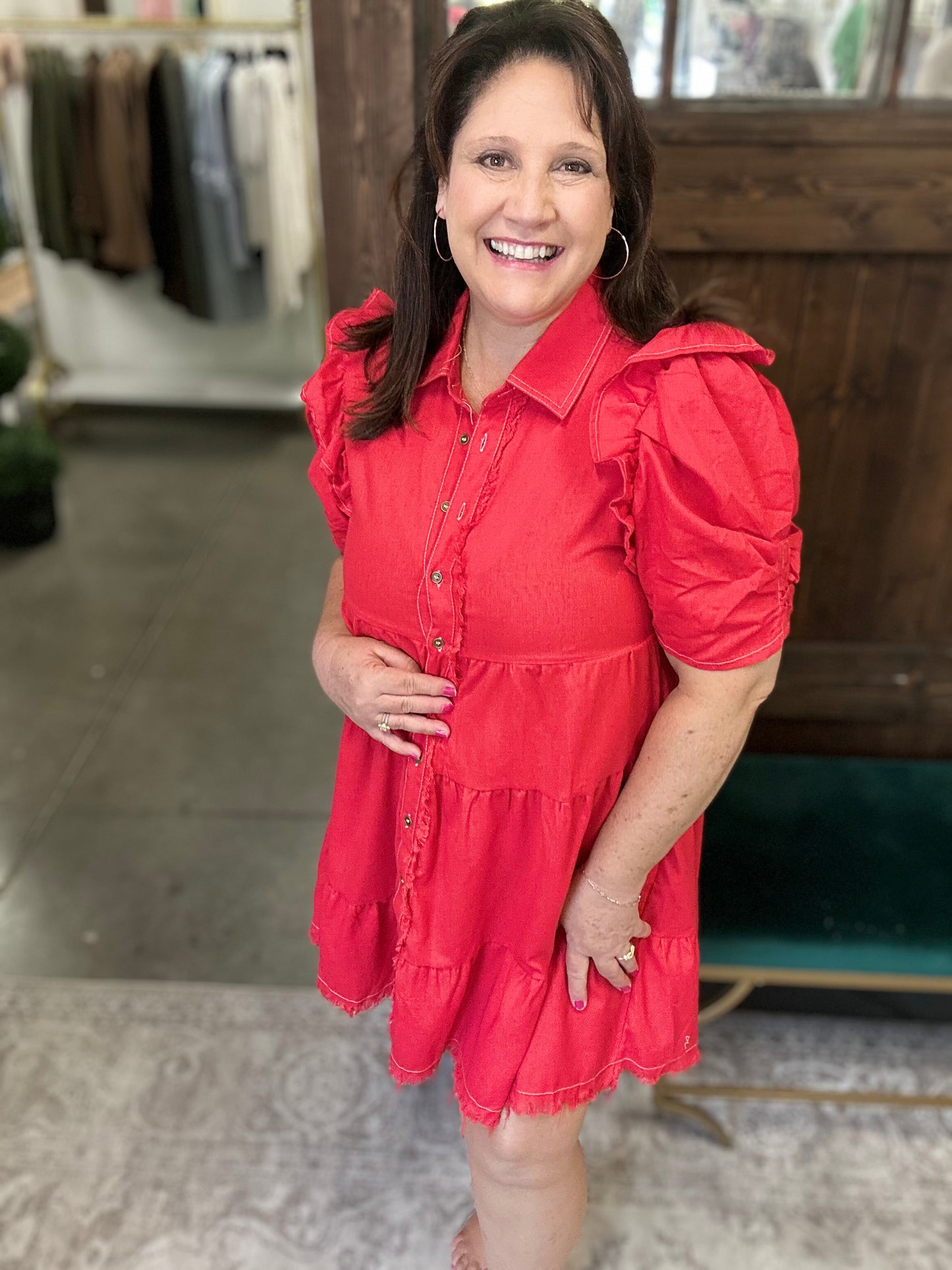 Tomato Linen Button Up Shirt Dress