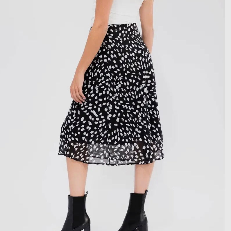 Black White Polka Dot A-Line Midi Skirt