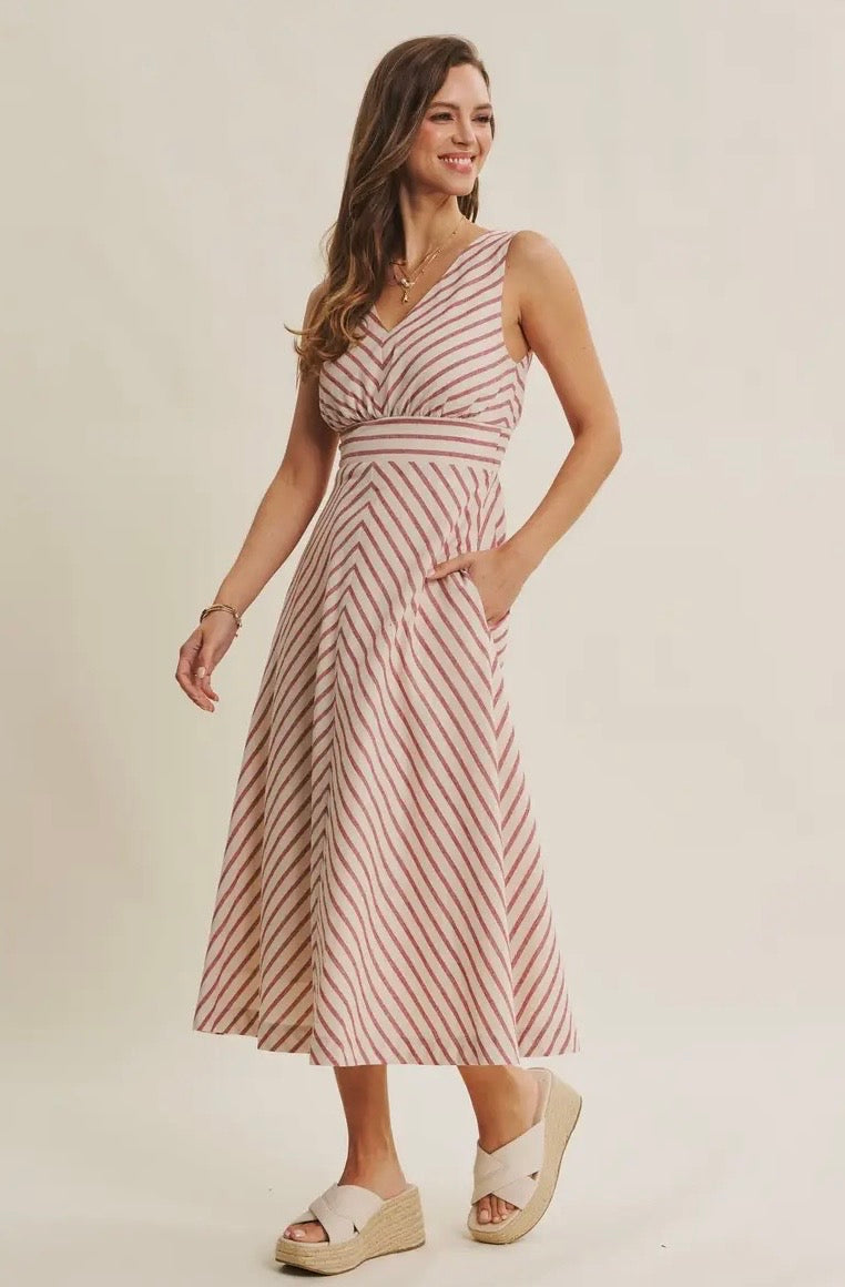 Red Stripe Fit And Flare Midi Dress