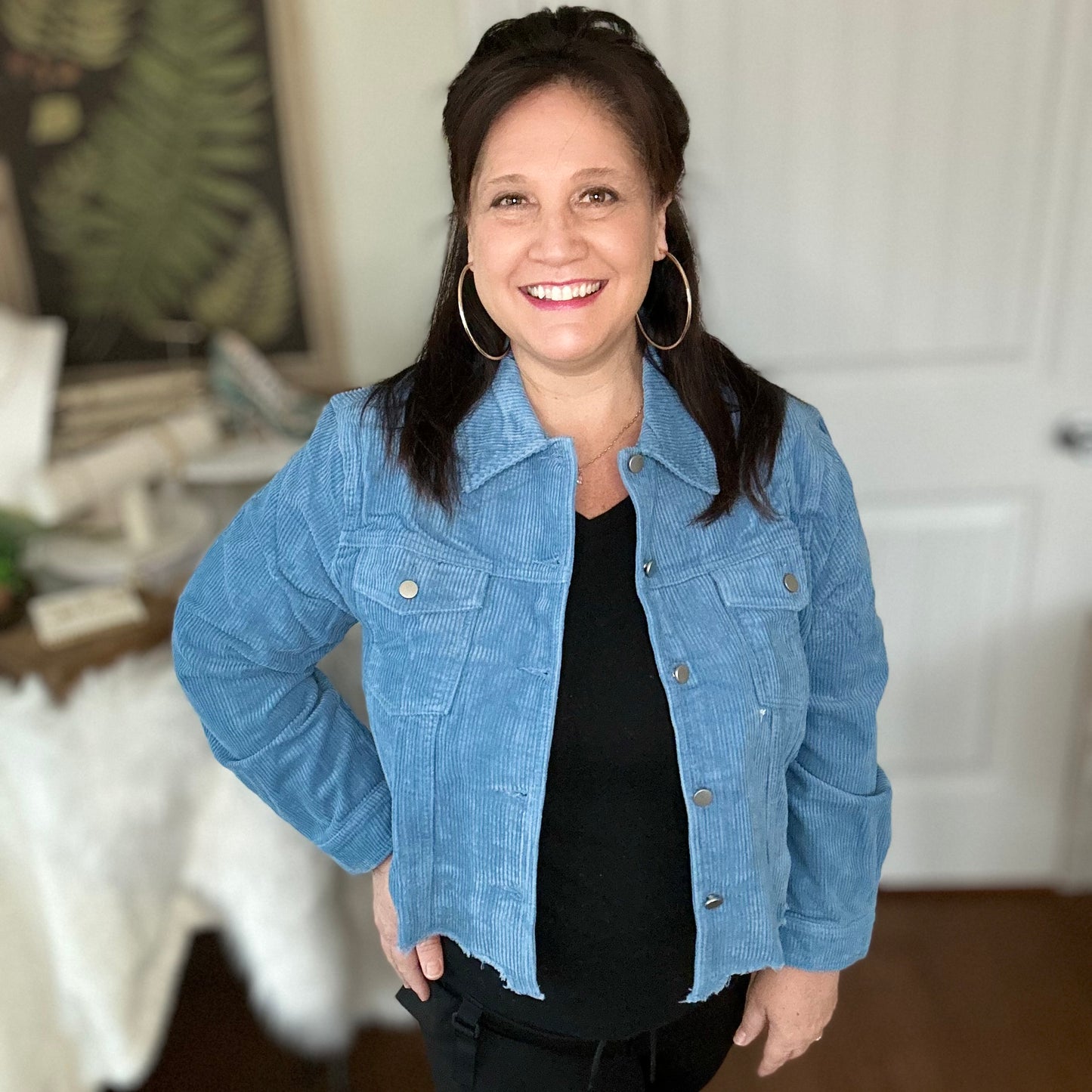 Blue frayed hem corduroy jacket