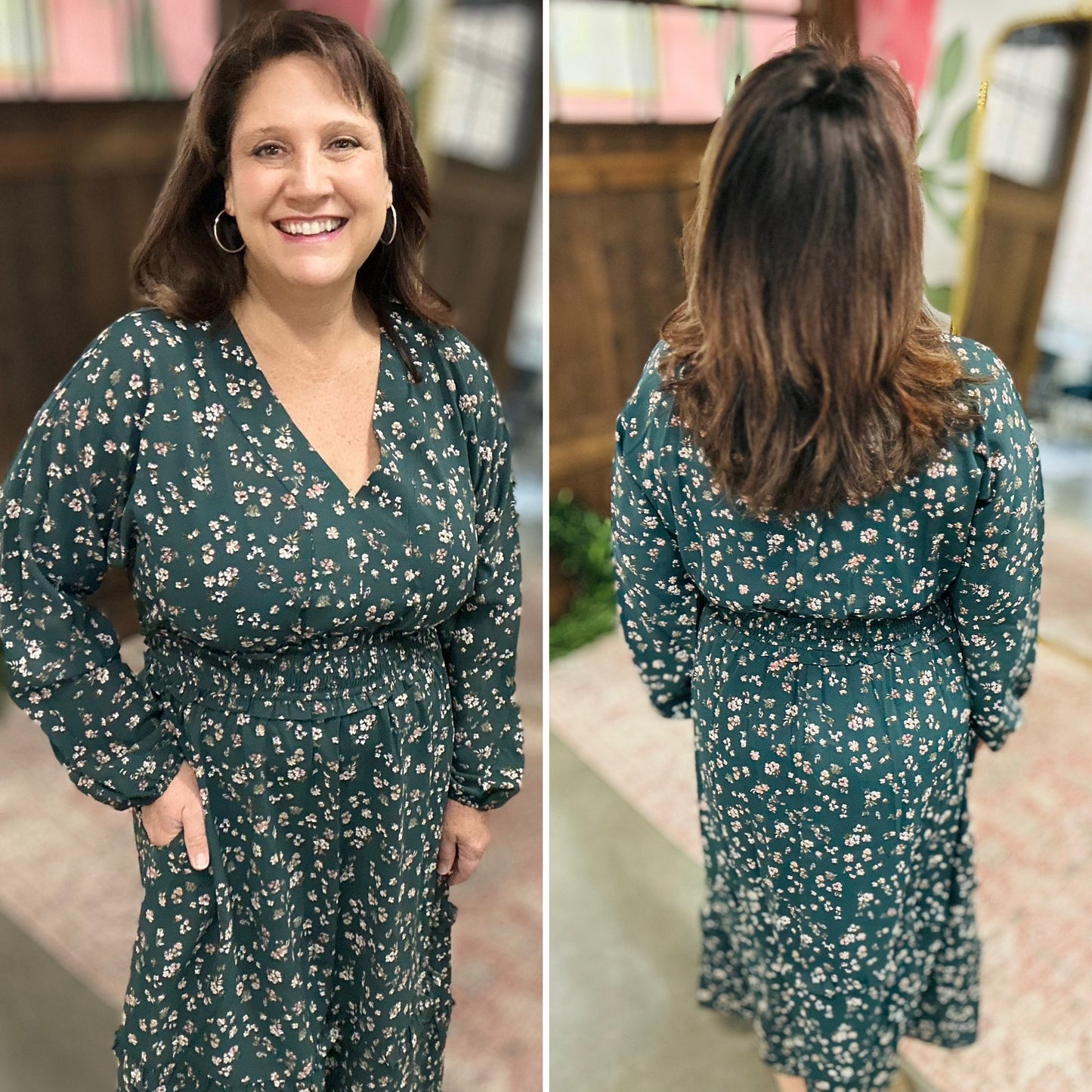 Evergreen Floral Midi Dress