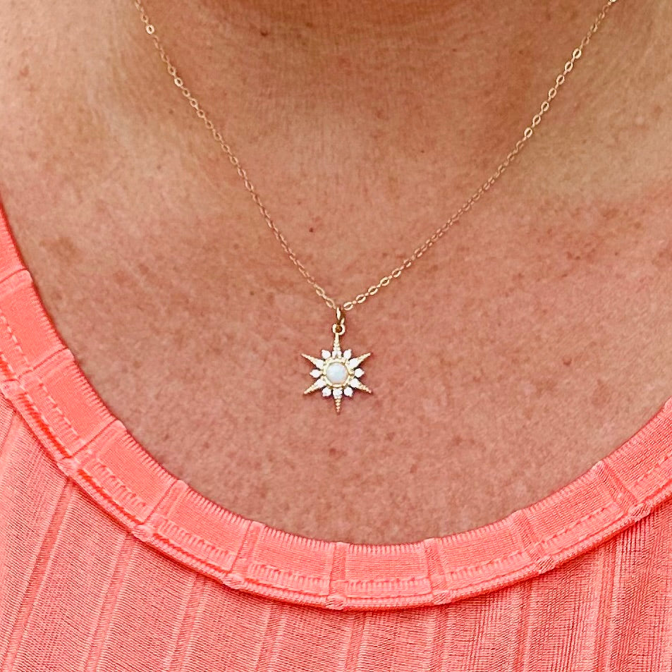 dainty gold filled opal star pendant necklace