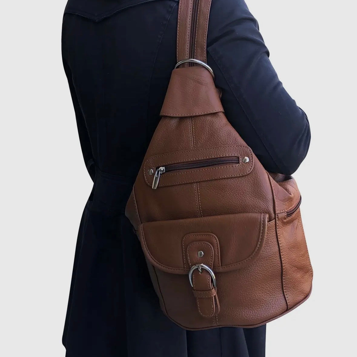 Florence Buckle Closure Cowhide Leather Back Pack