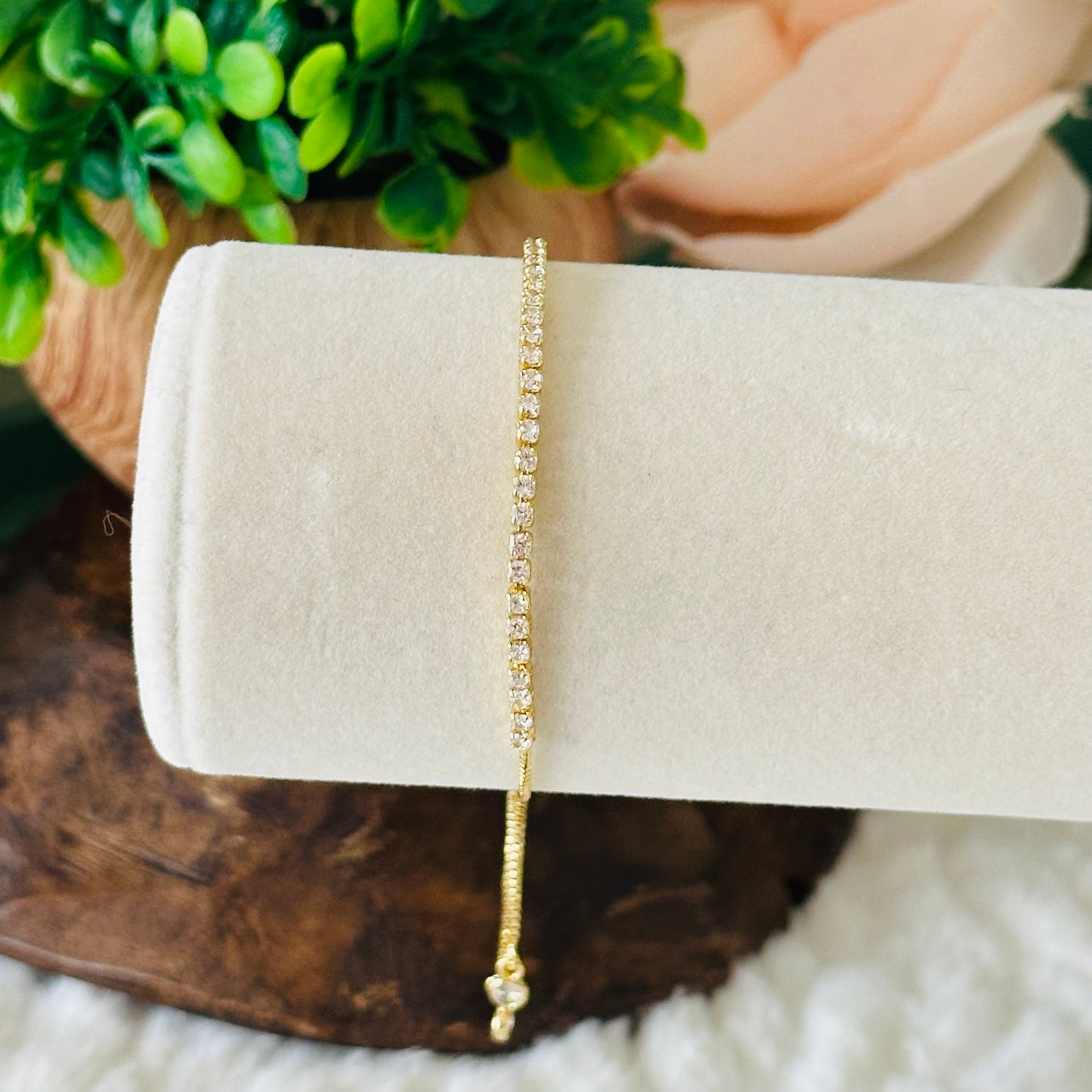 Gold filled adjustable cubic zirconia tennis bracelet