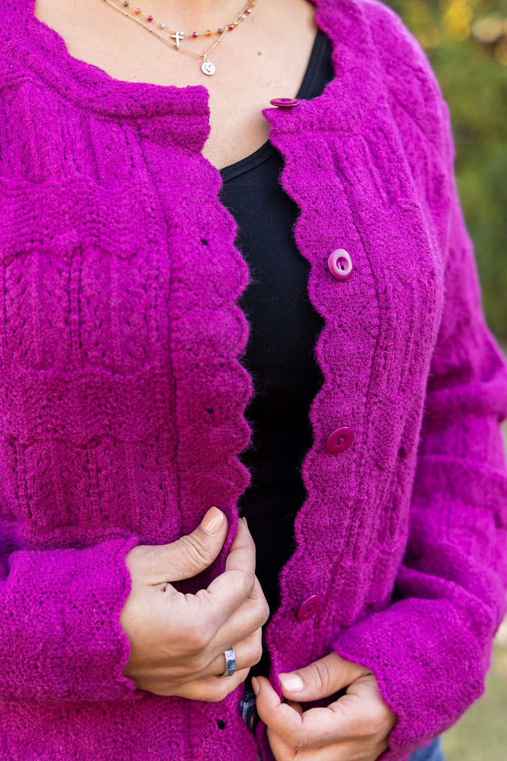 Regina Berry Scalloped Trim Cardigan