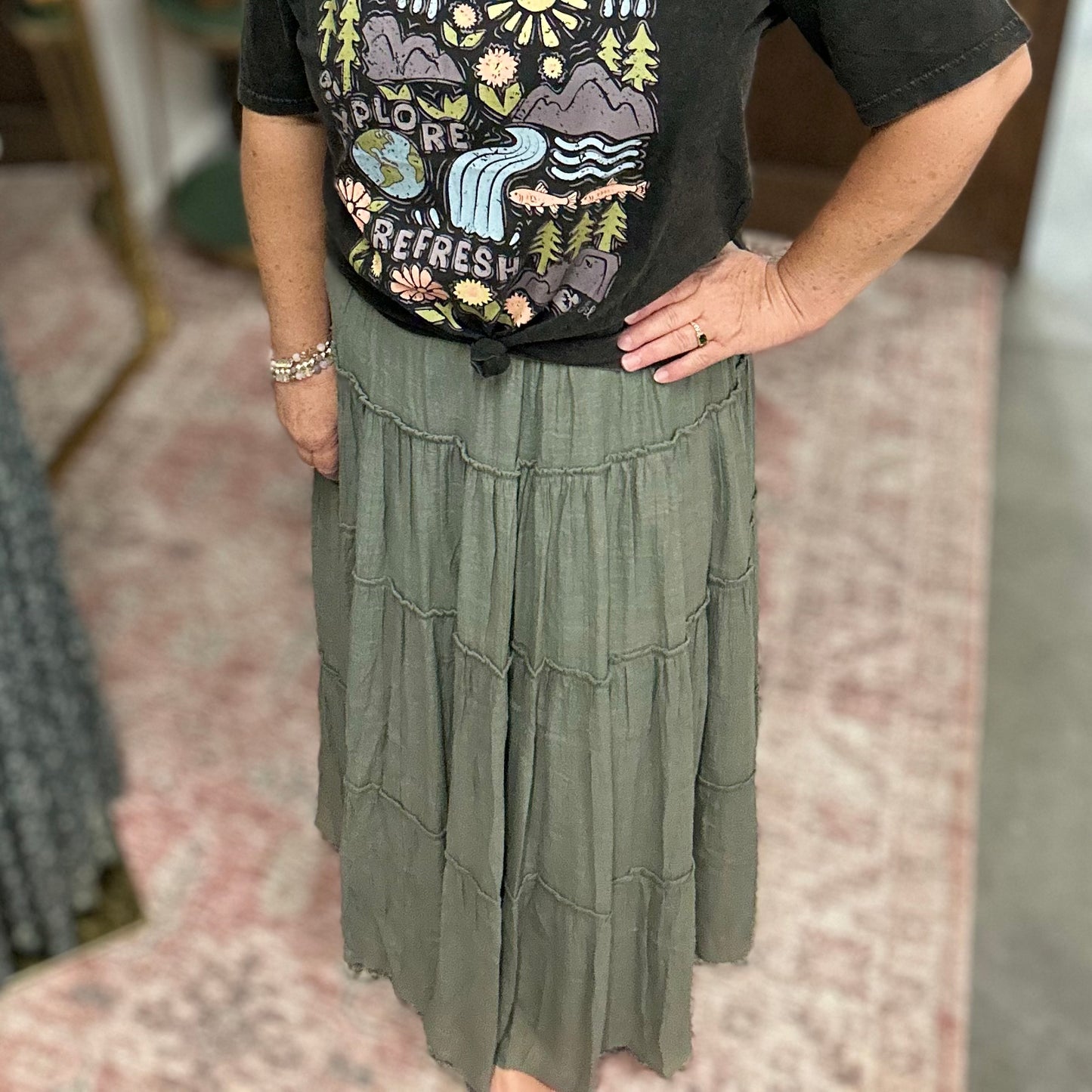 Olive Flowy Maxi Skirt