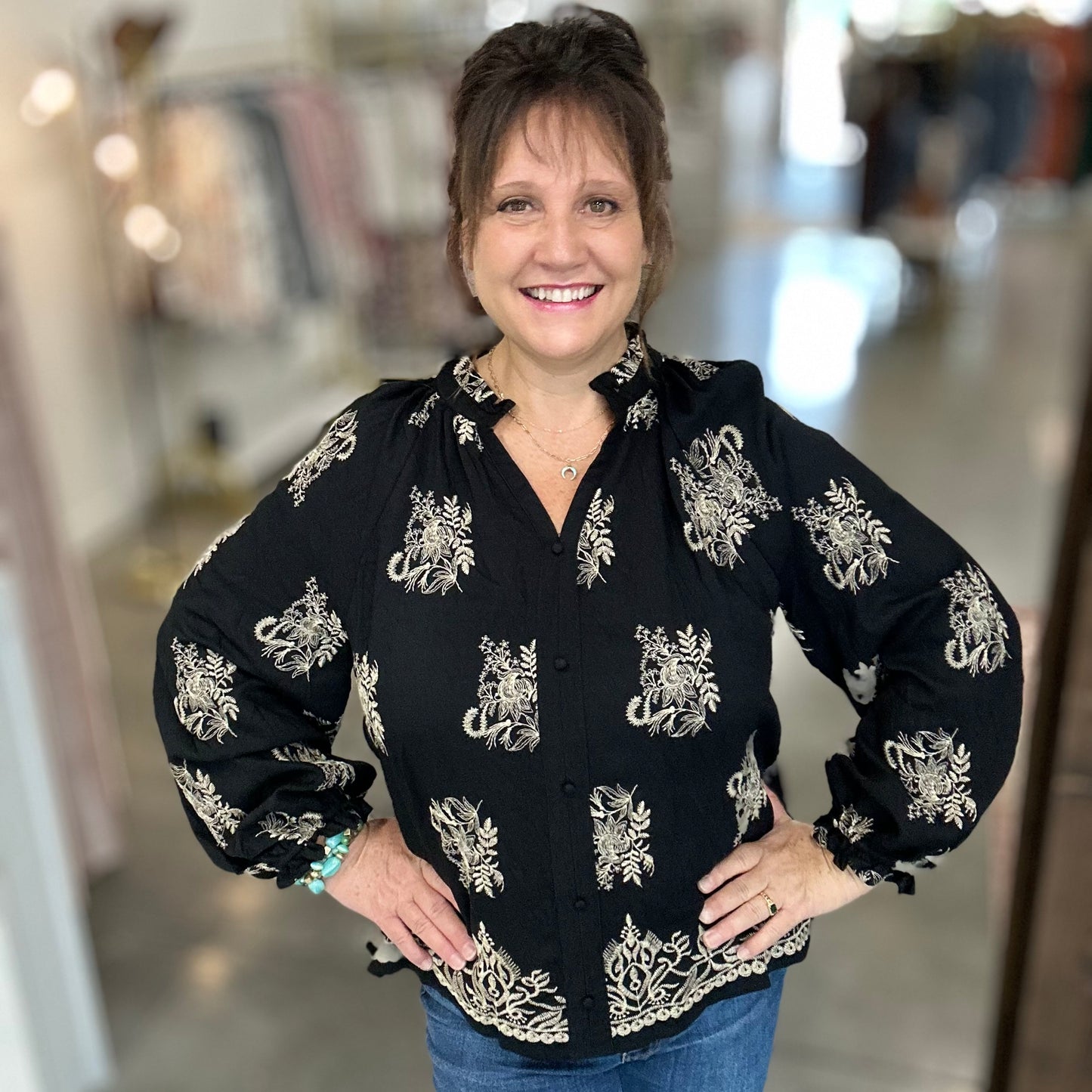 Black Embroidered Boho Blouse