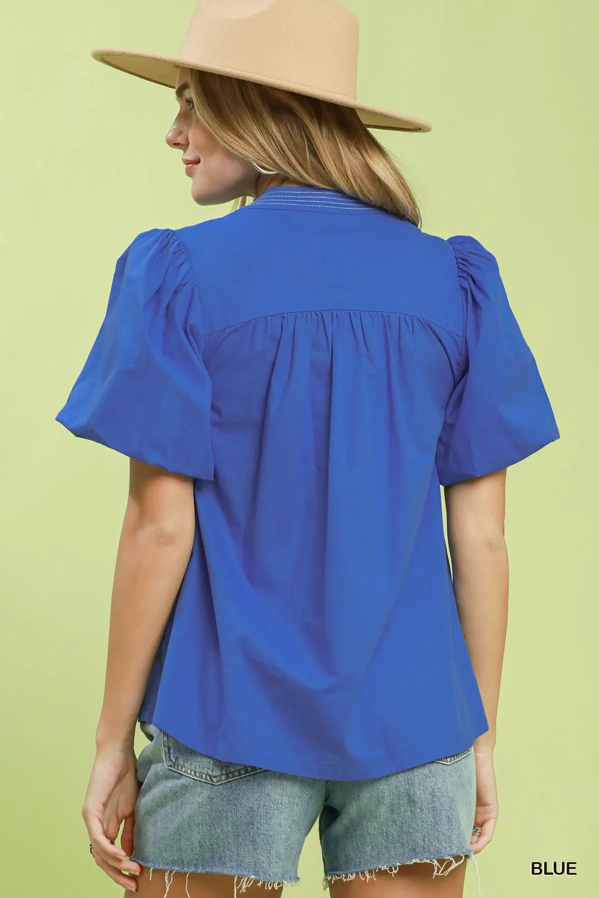 Blue Puff Sleeve Top