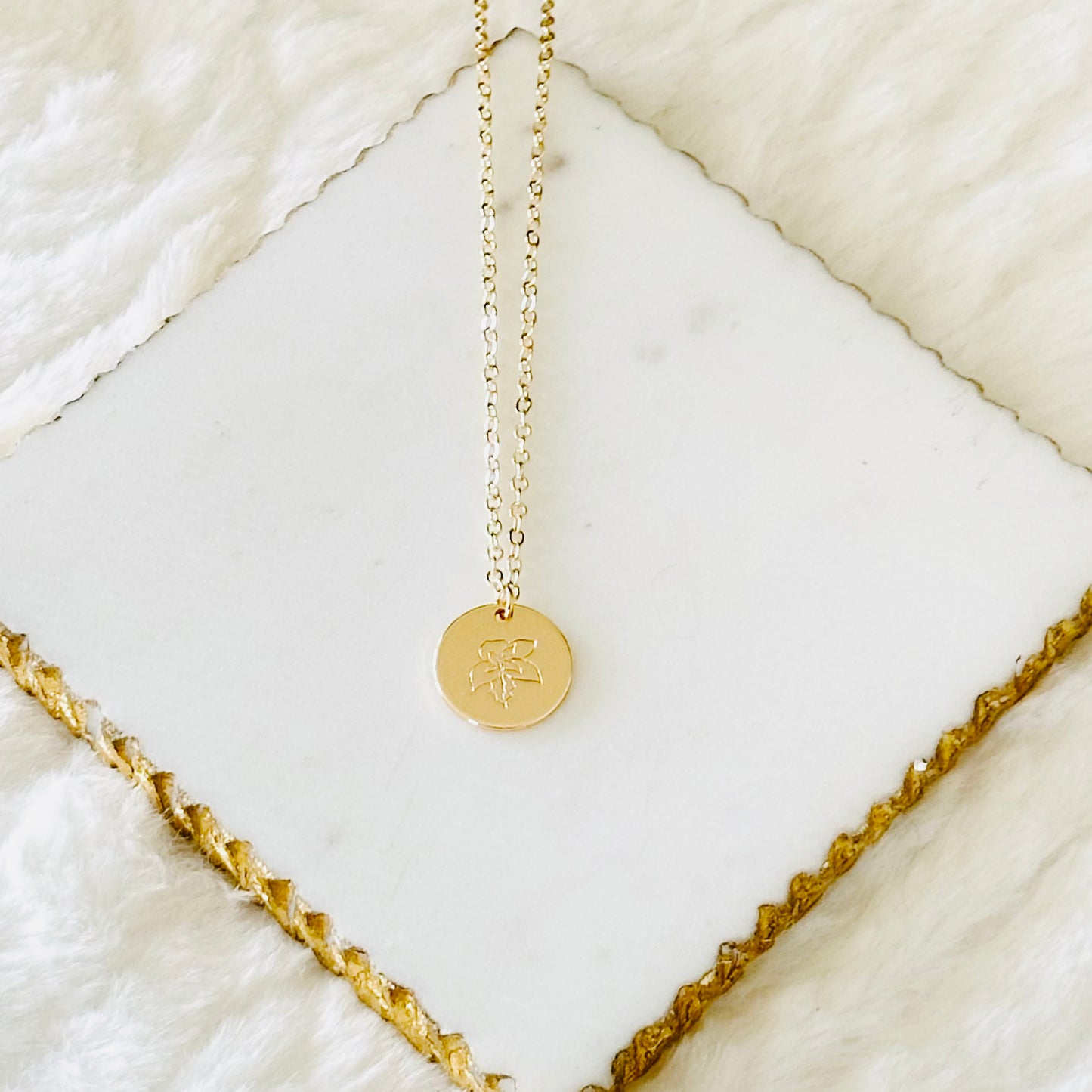 December gold birth flower round pendant necklace