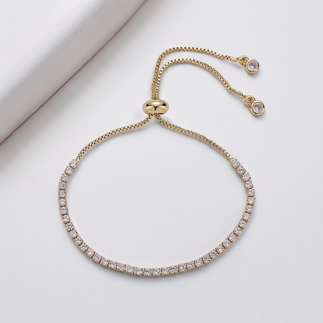 Gold filled adjustable cubic zirconia tennis bracelet