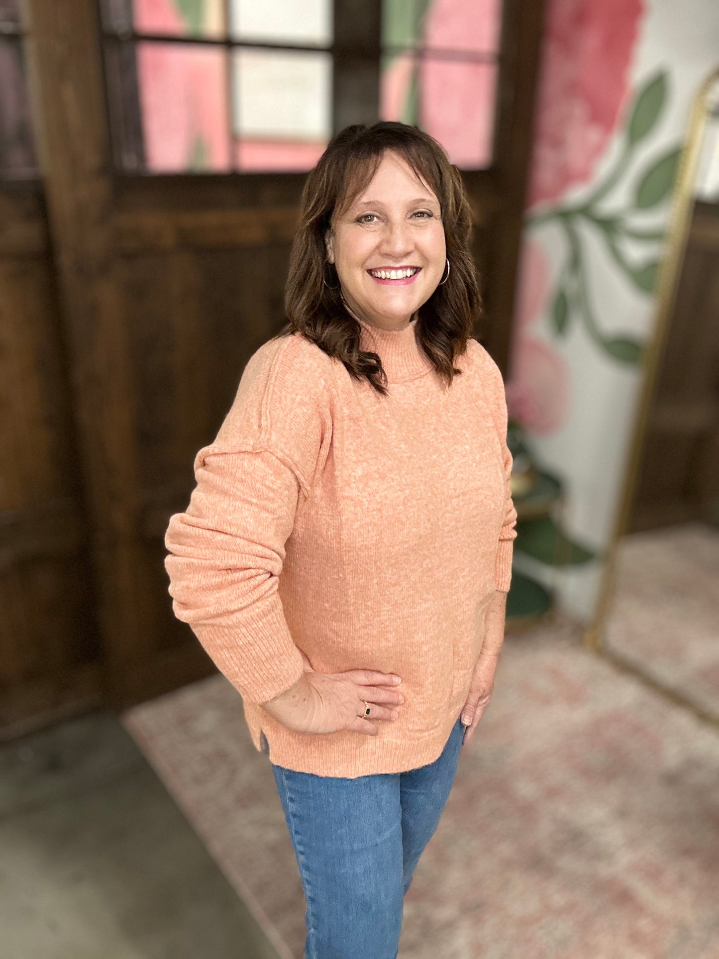 Pumpkin Loose Fit Mock Neck Sweater