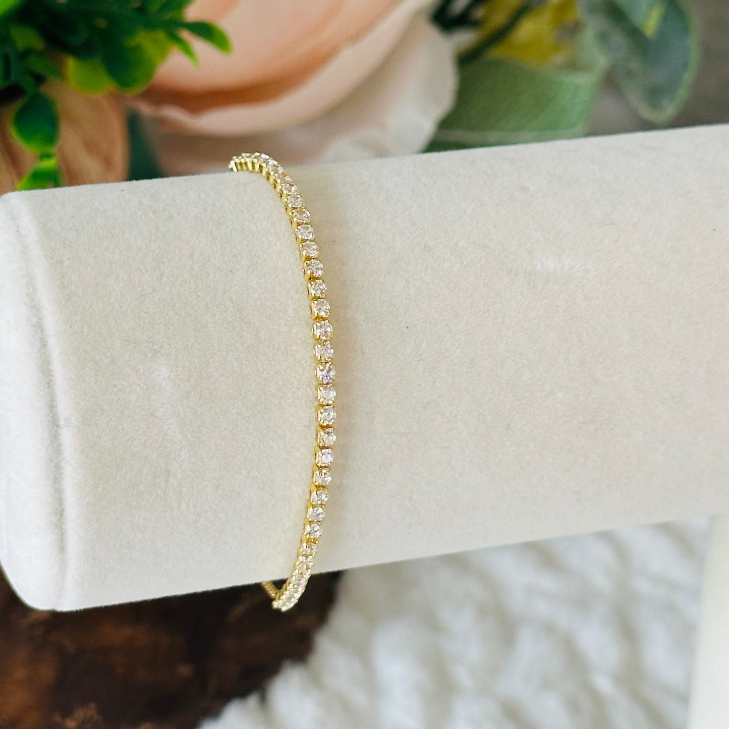 Gold filled adjustable cubic zirconia tennis bracelet