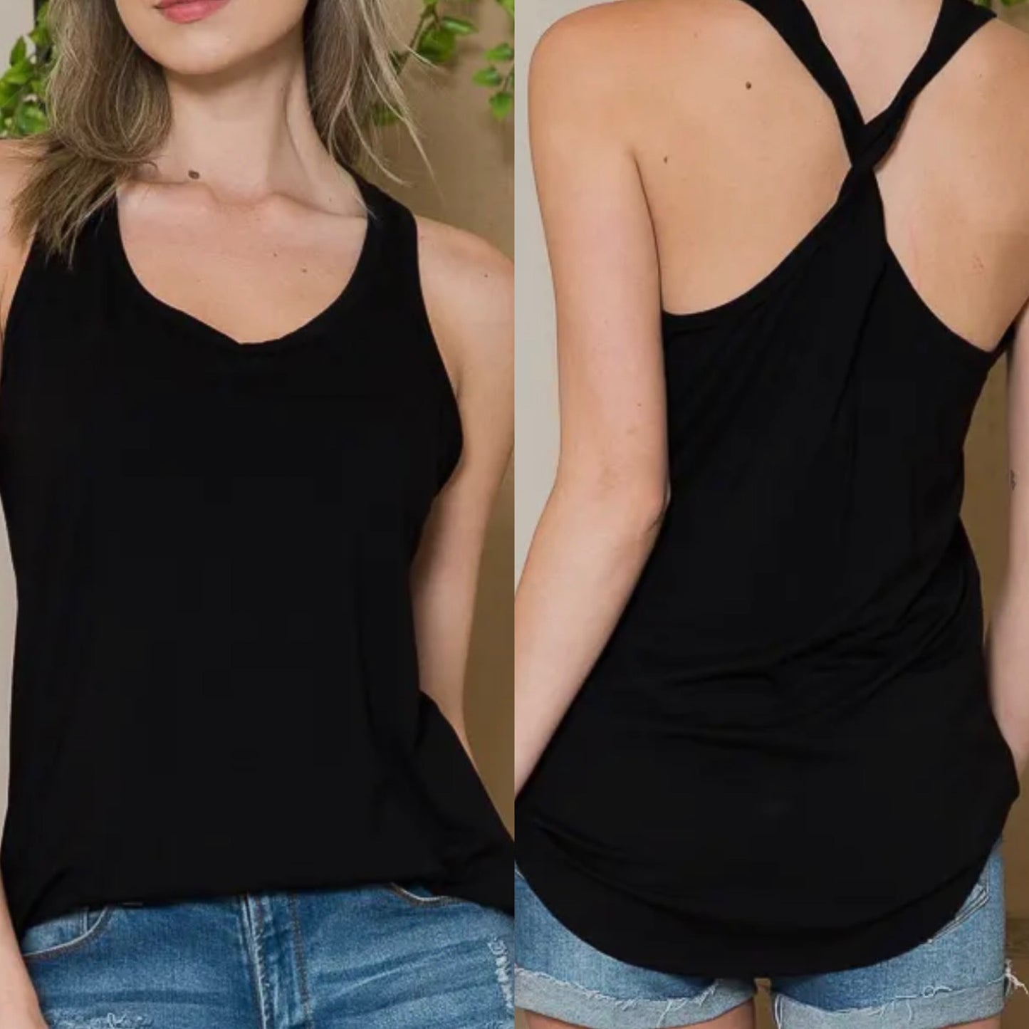 Black Twisted Back Tank Top