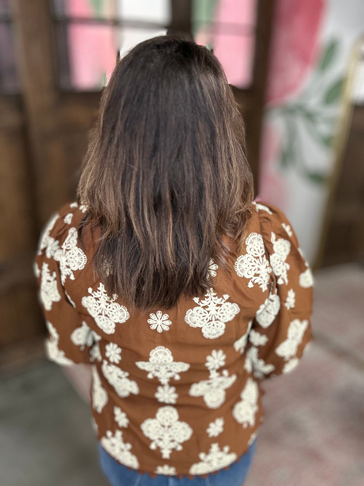 Walnut Mix V-Neck Blouse