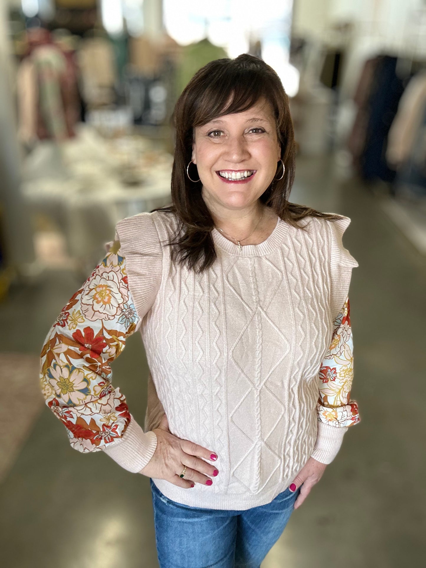 Blush Floral Sleeve Sweater