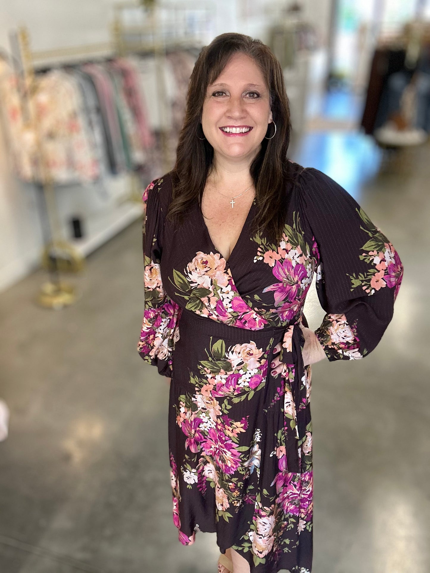 Plus Brown Floral Wrap Dress