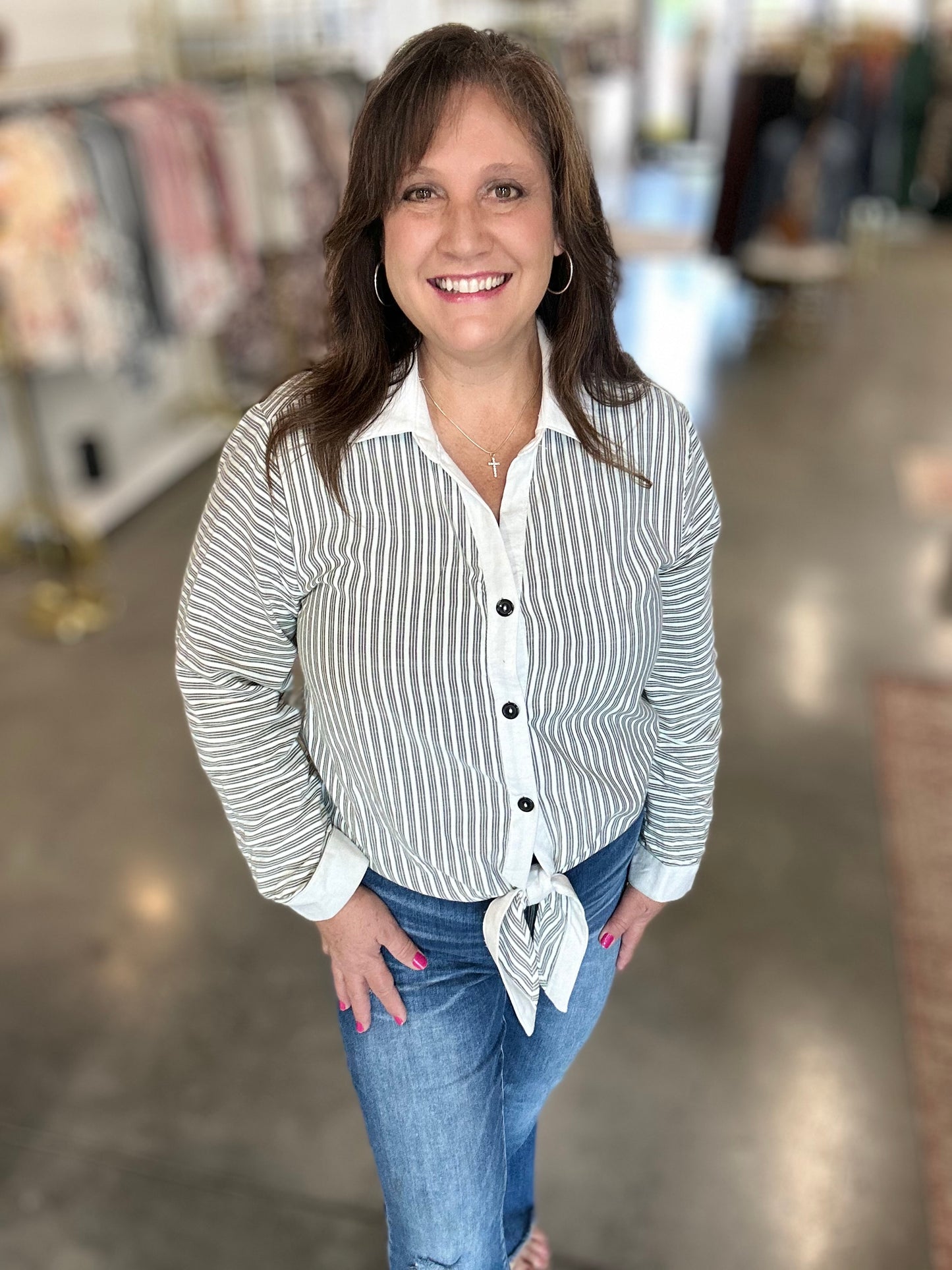 Button Up Long Sleeve Stripe Shirt
