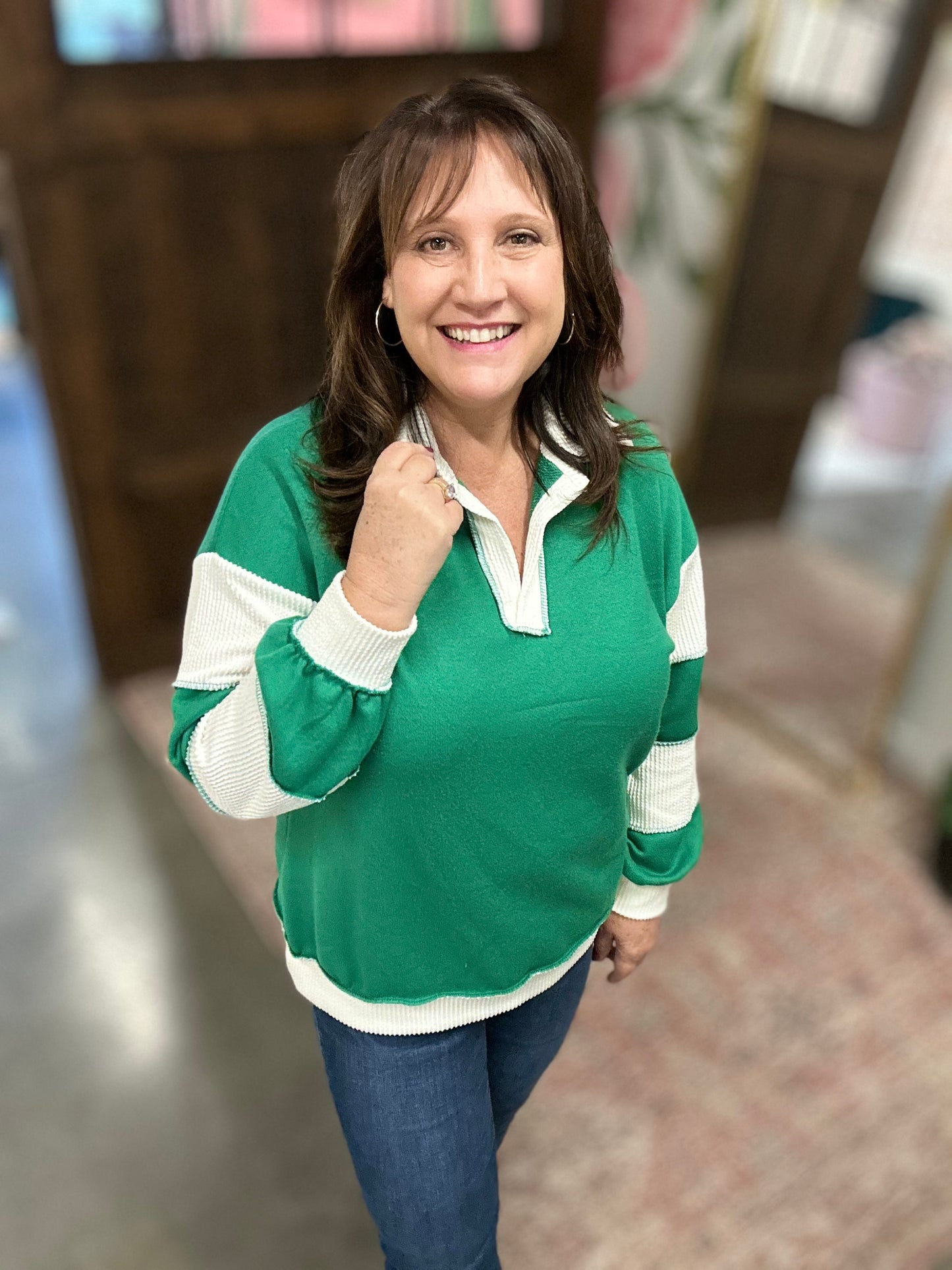 Green Boho Bliss Long Sleeve Top