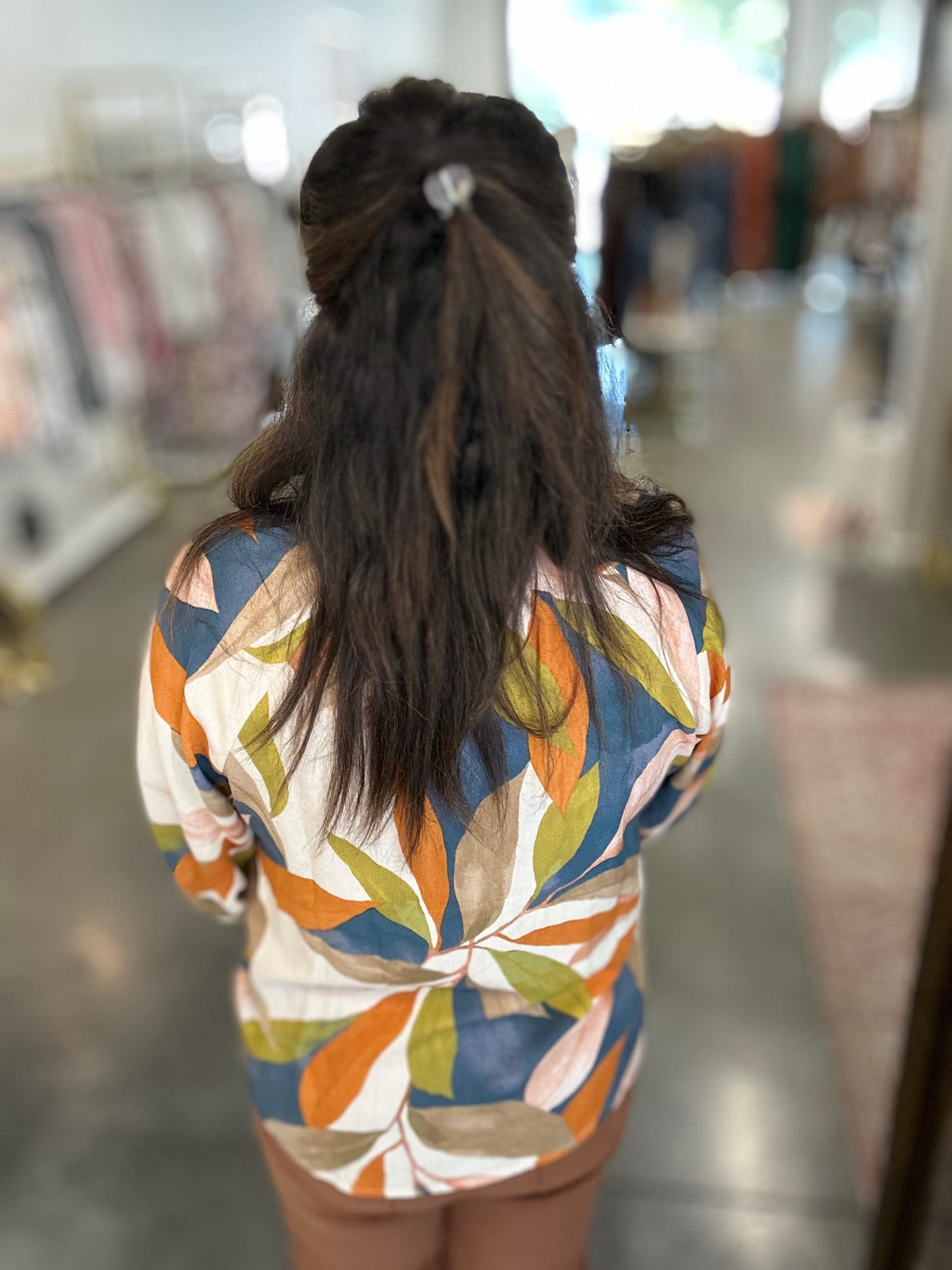 Indigo Leaf Print Blouse