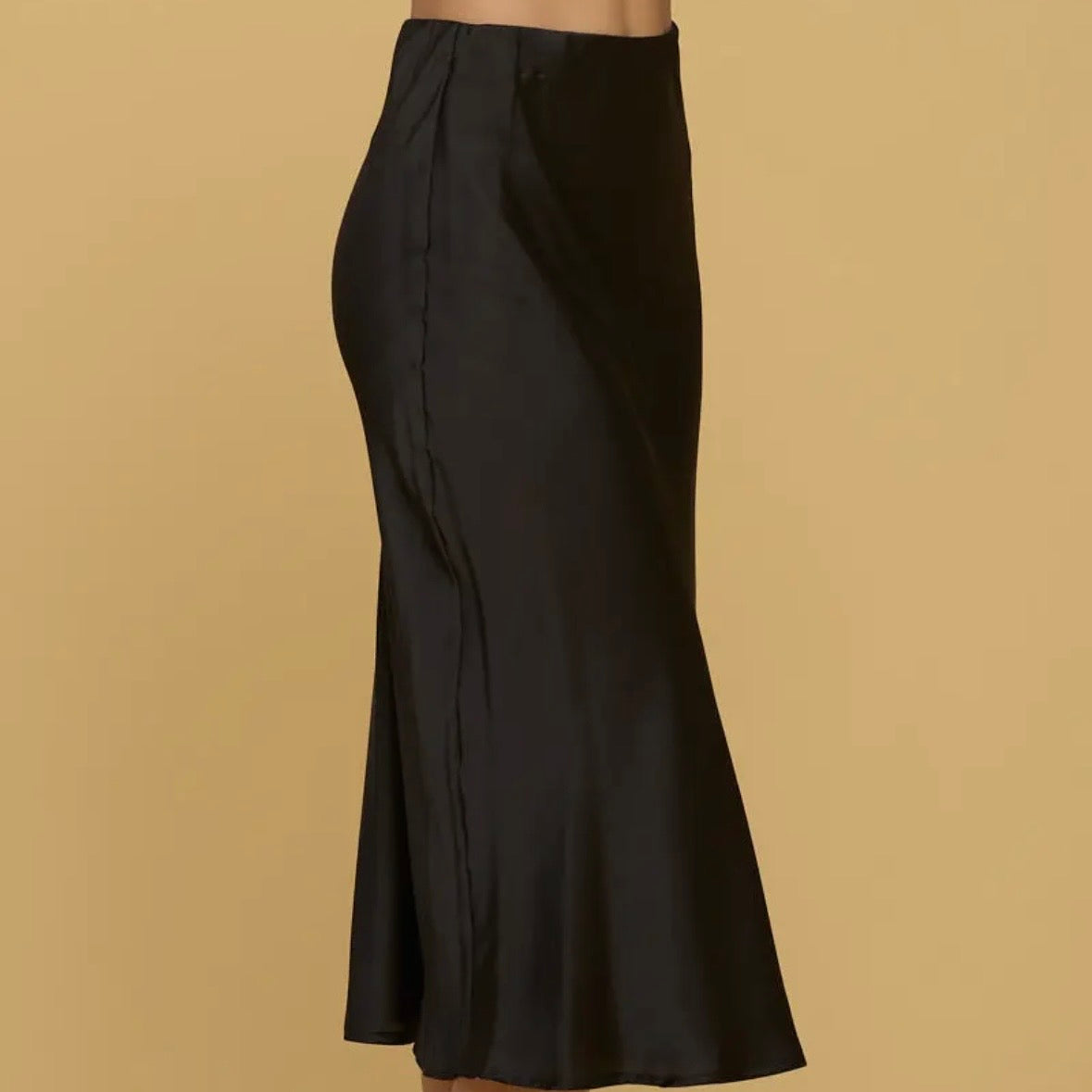 Black Satin Midi Skirt