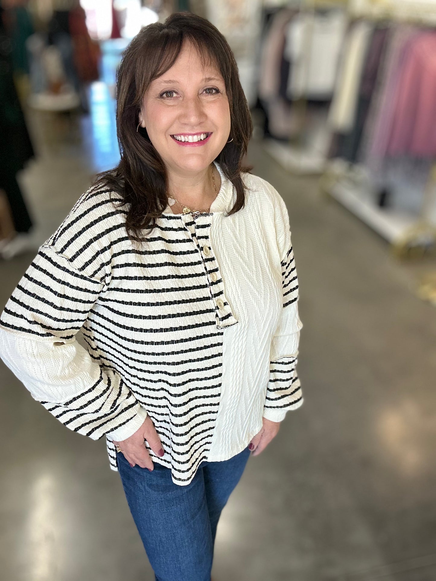 Black Stripe Color Block Top