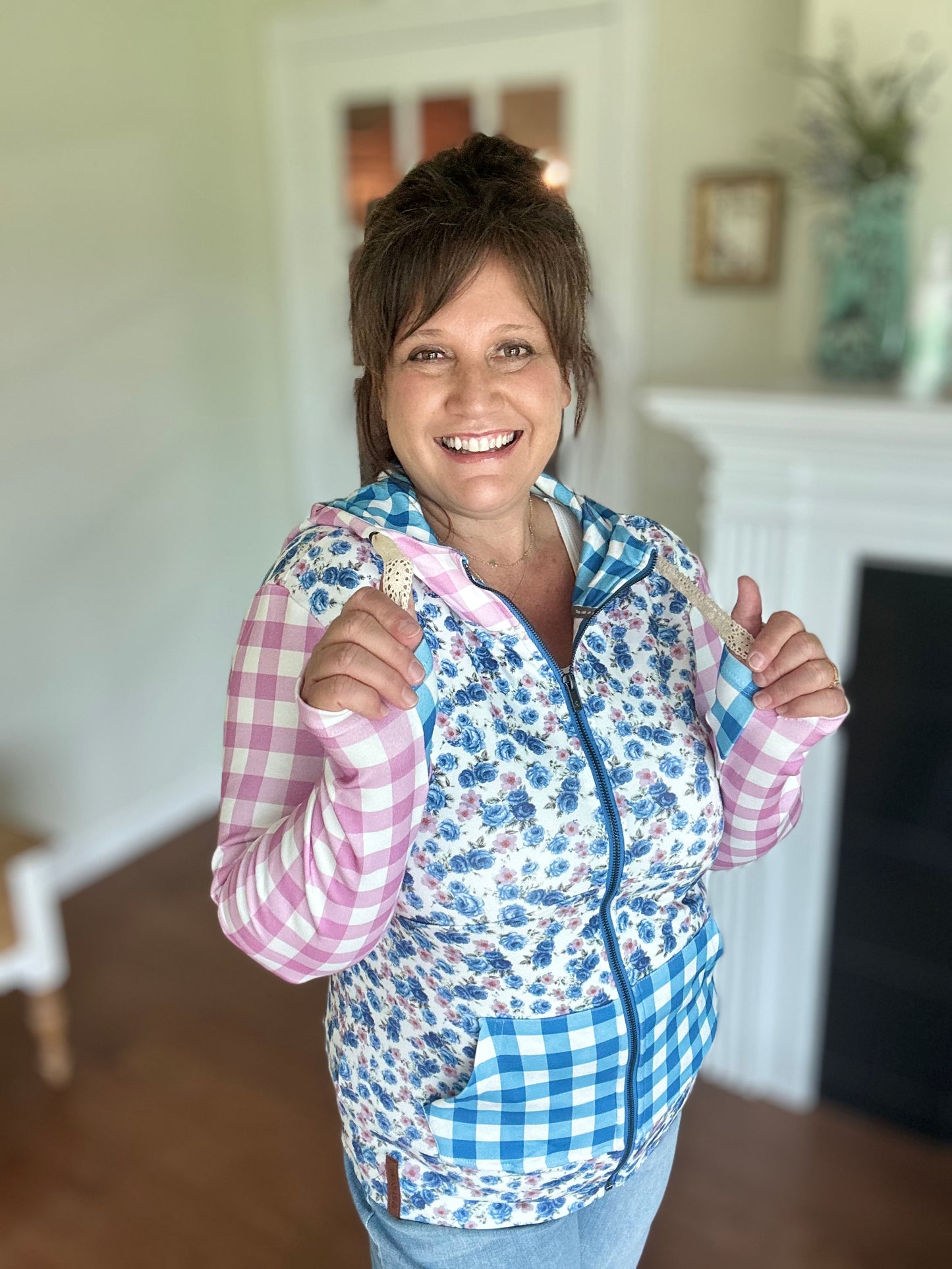 Ampersand Avenue FullZip Sweatshirt - Gingham Garden