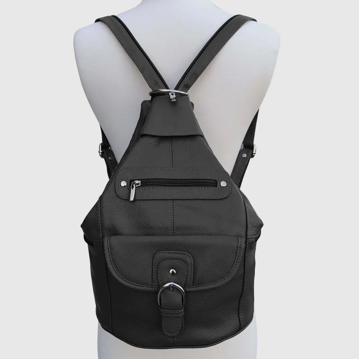 Florence Buckle Closure Cowhide Leather Back Pack