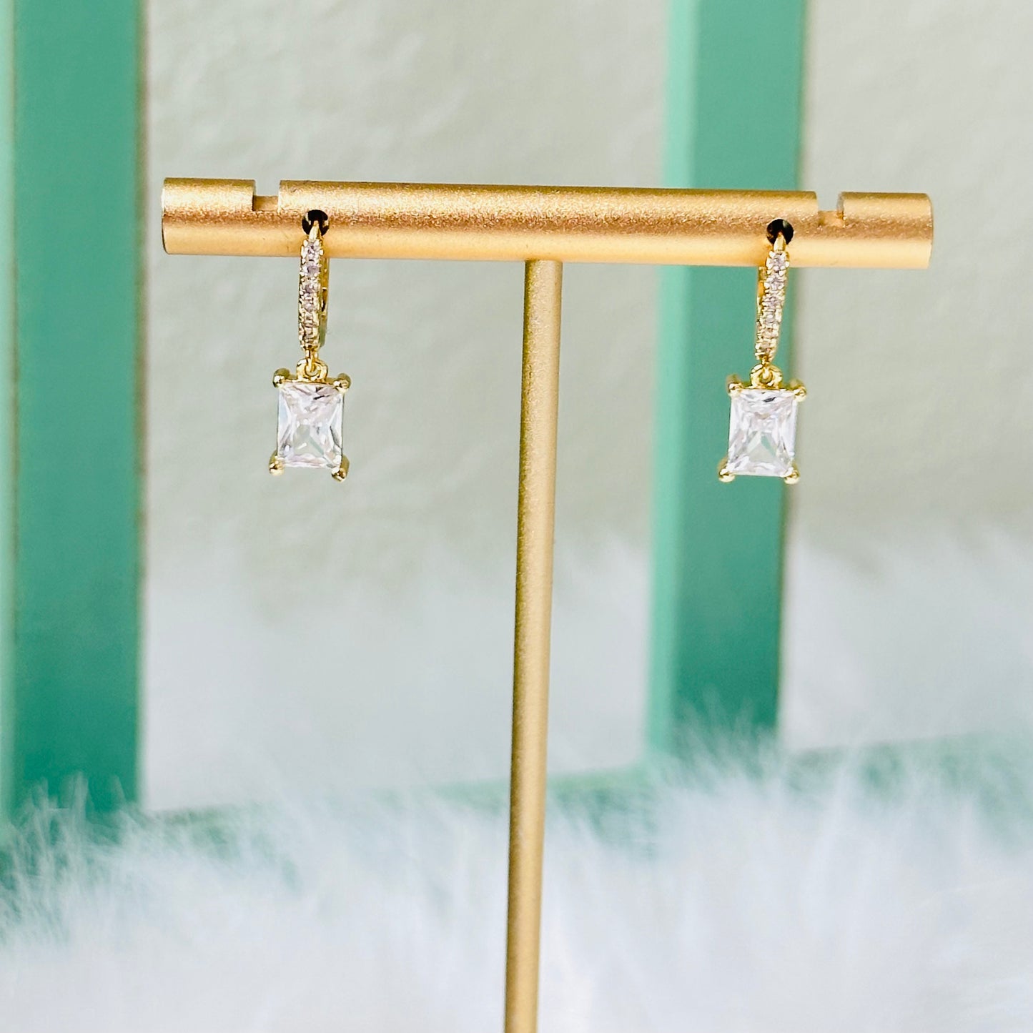 Tiny Huggie Hoop With Baguette Dangle