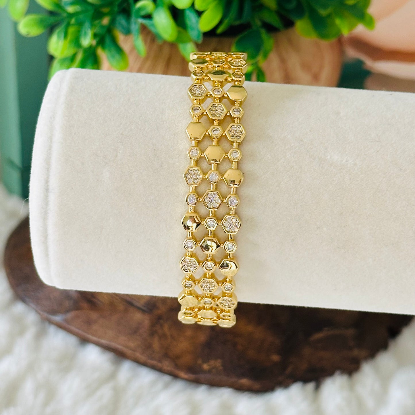 gold filled hexagonal cuff bracelet