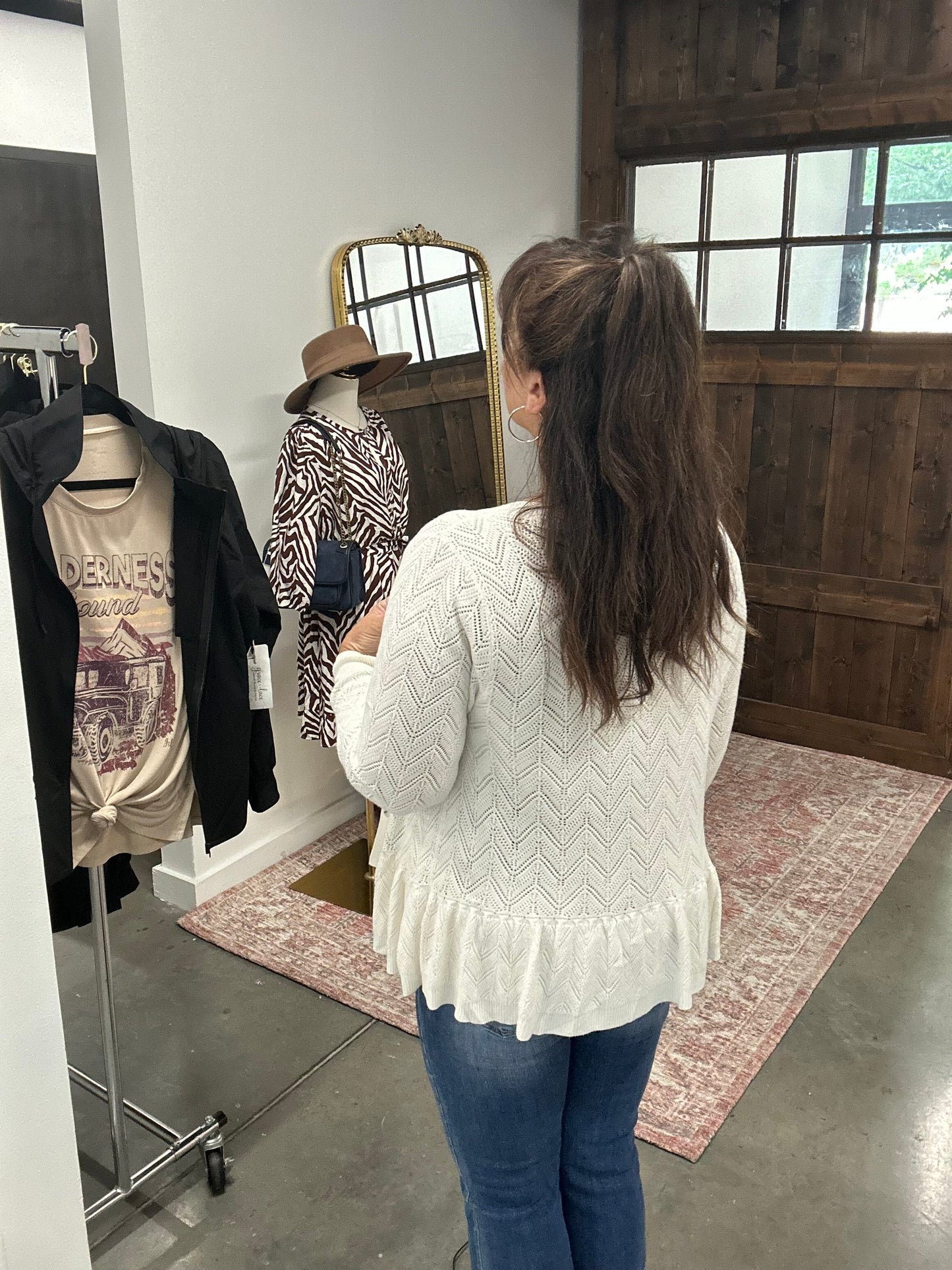Pointelle Peplum Cardigan - Ivory