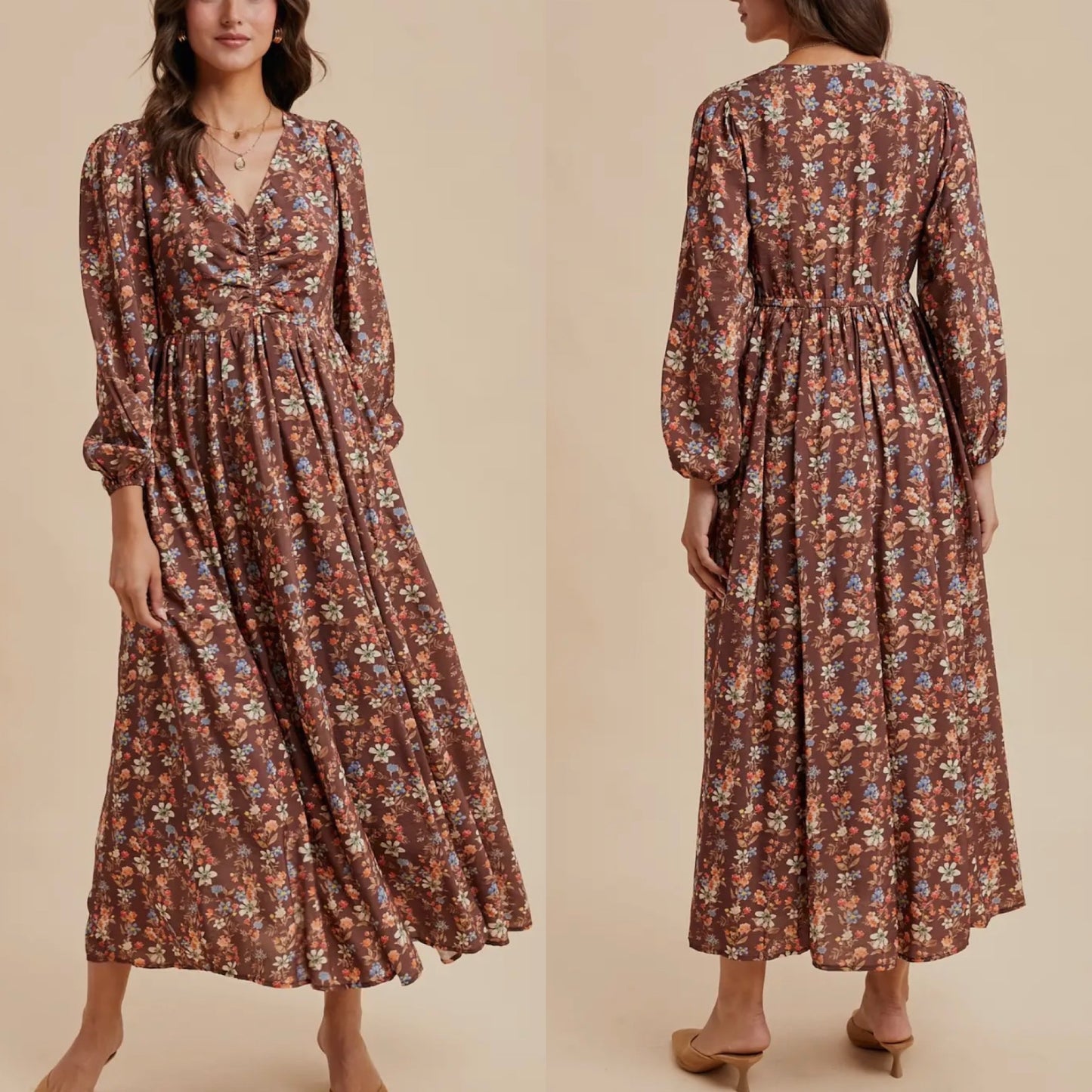 Mocha Floral Maxi Dress