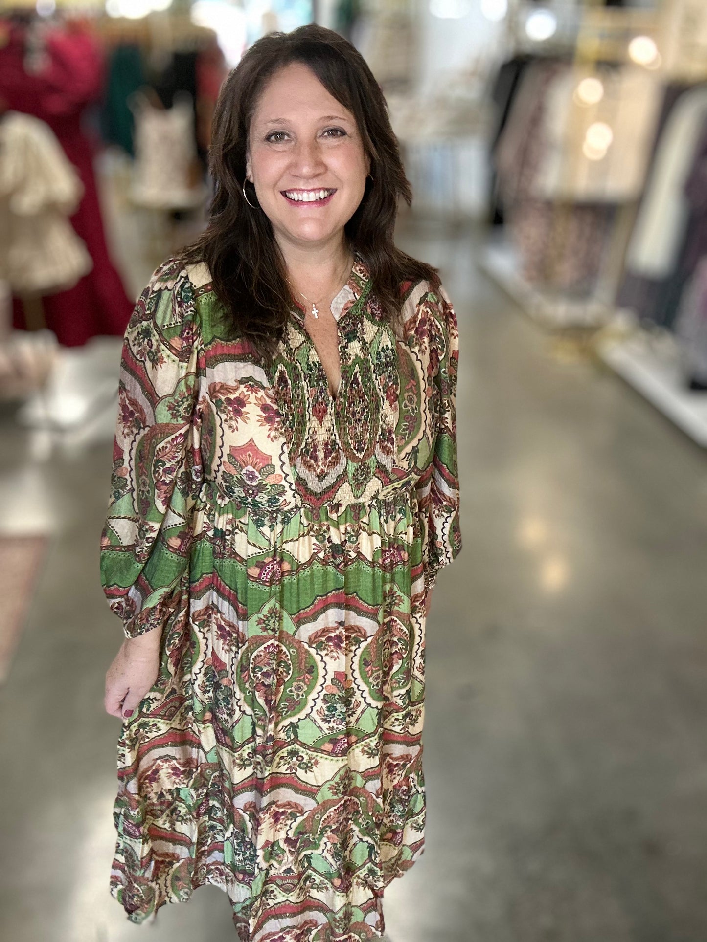 Green Multi Color Midi Dress