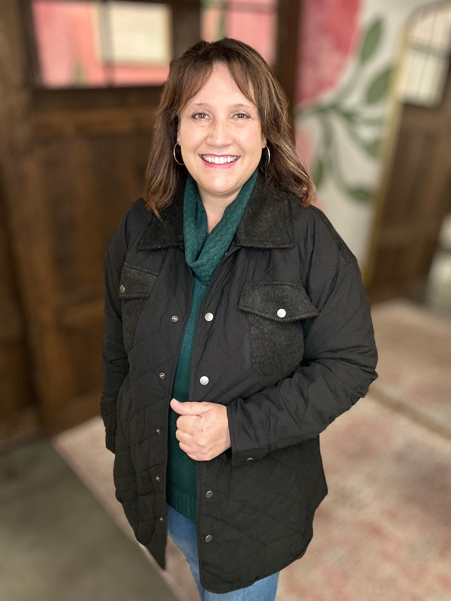 Black Mix Media Quilting Jacket