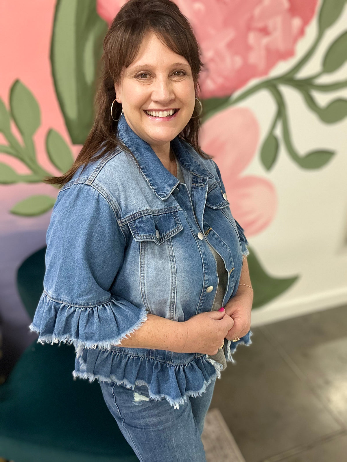 Bella Emilia Ruffle Hem Denim Jacket
