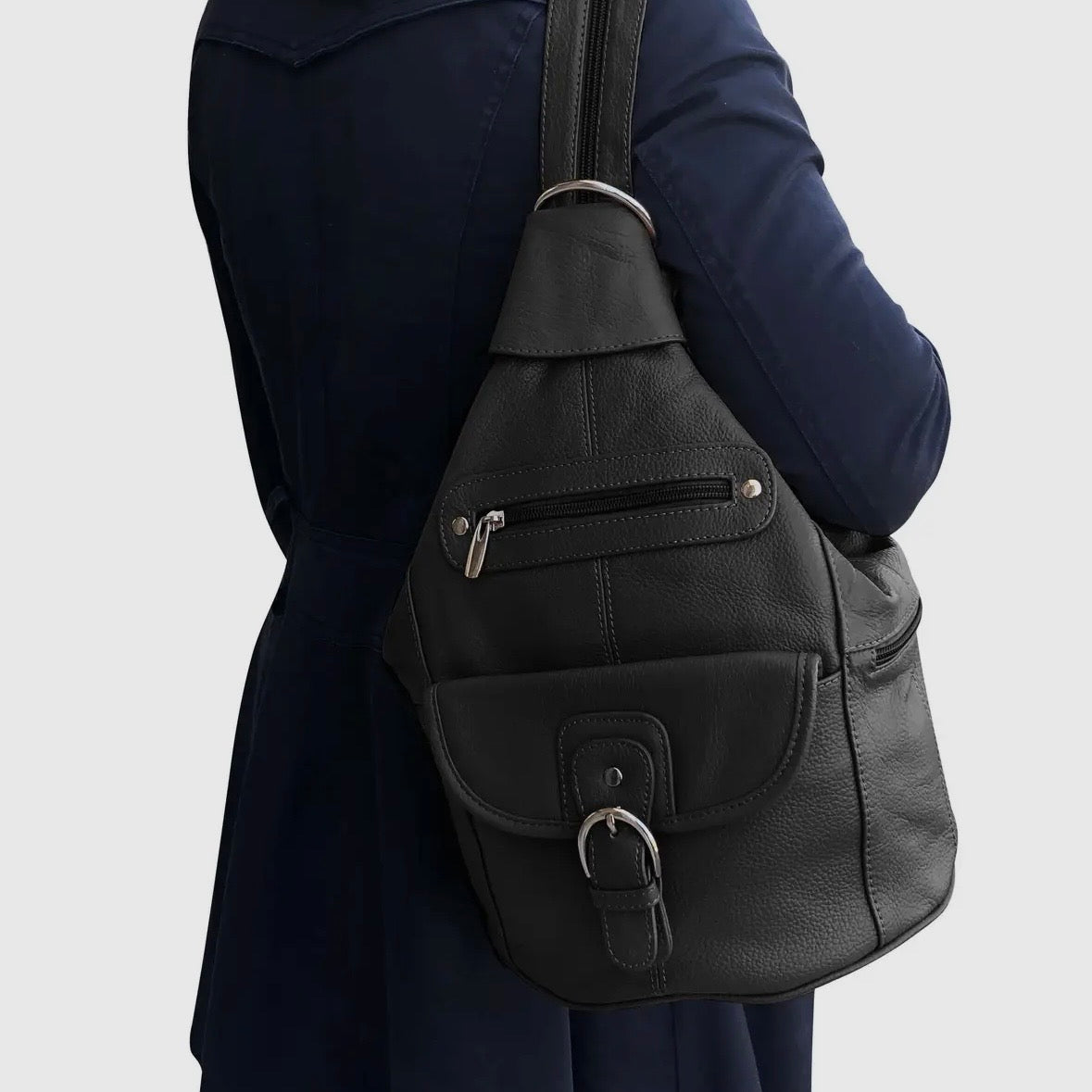Florence Buckle Closure Cowhide Leather Back Pack