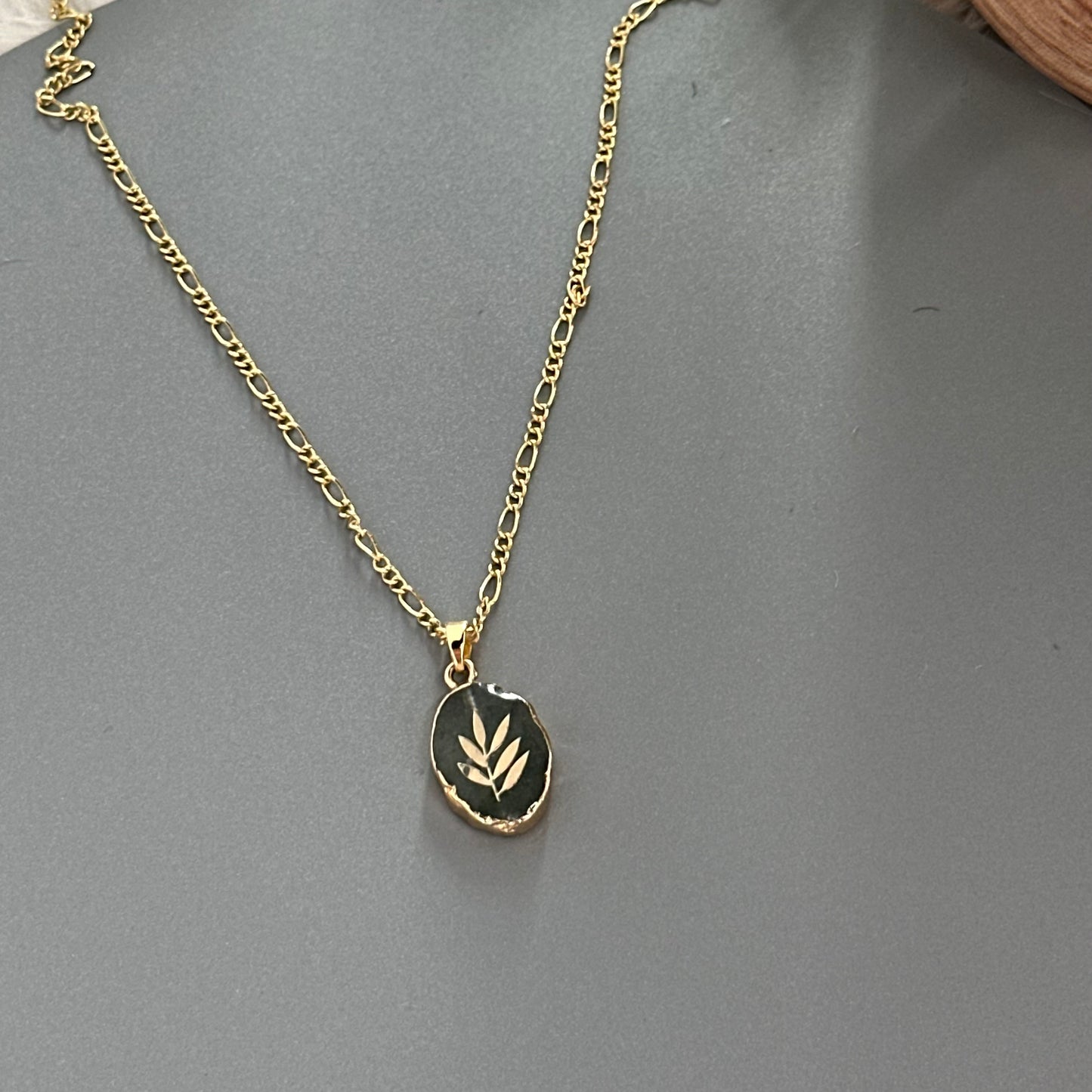 Natural Aventurine Gold Leaf Necklace