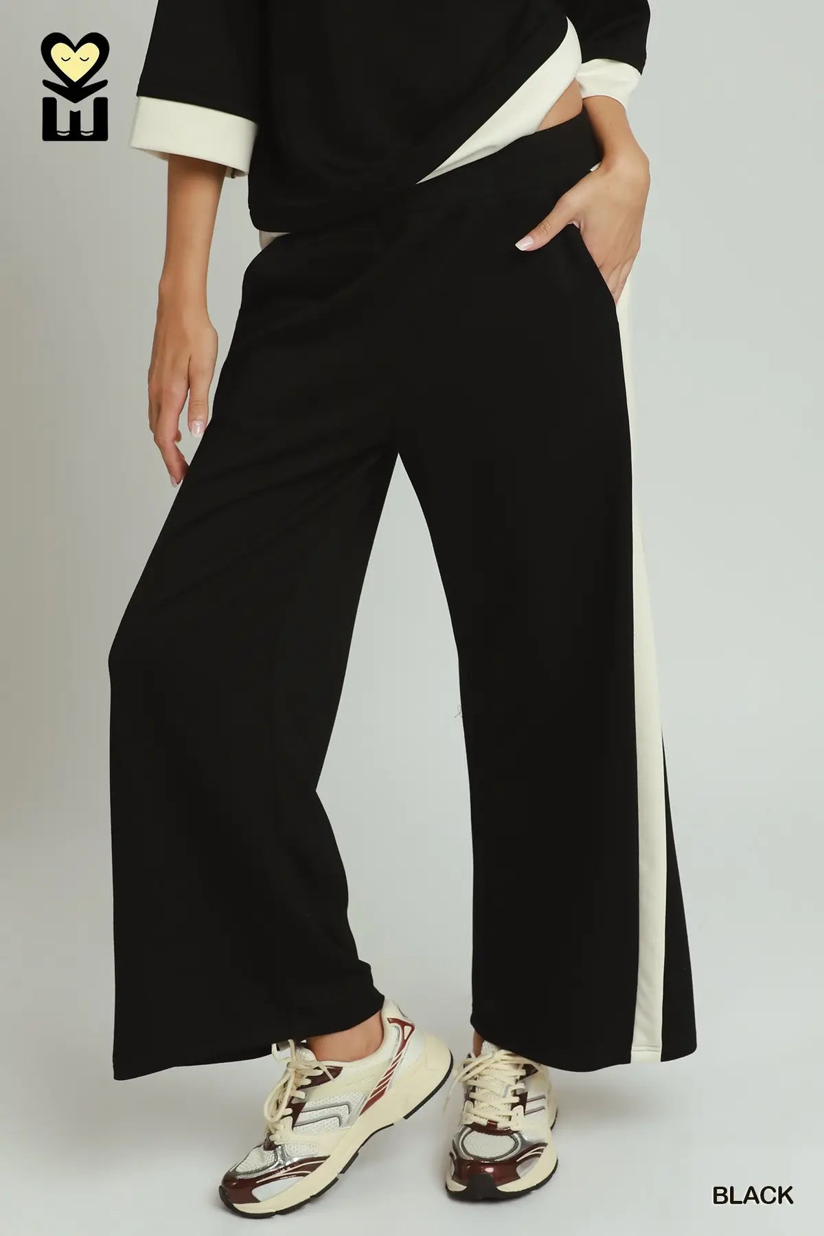 Black Luxeknit Colorblock Side Stripe Straight Pants