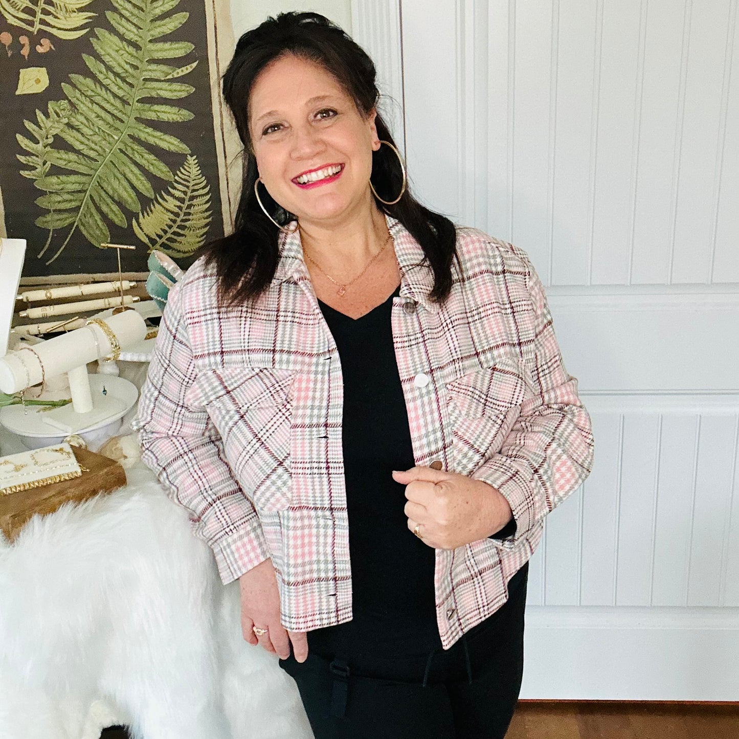 Pink plaid cropped jacket
