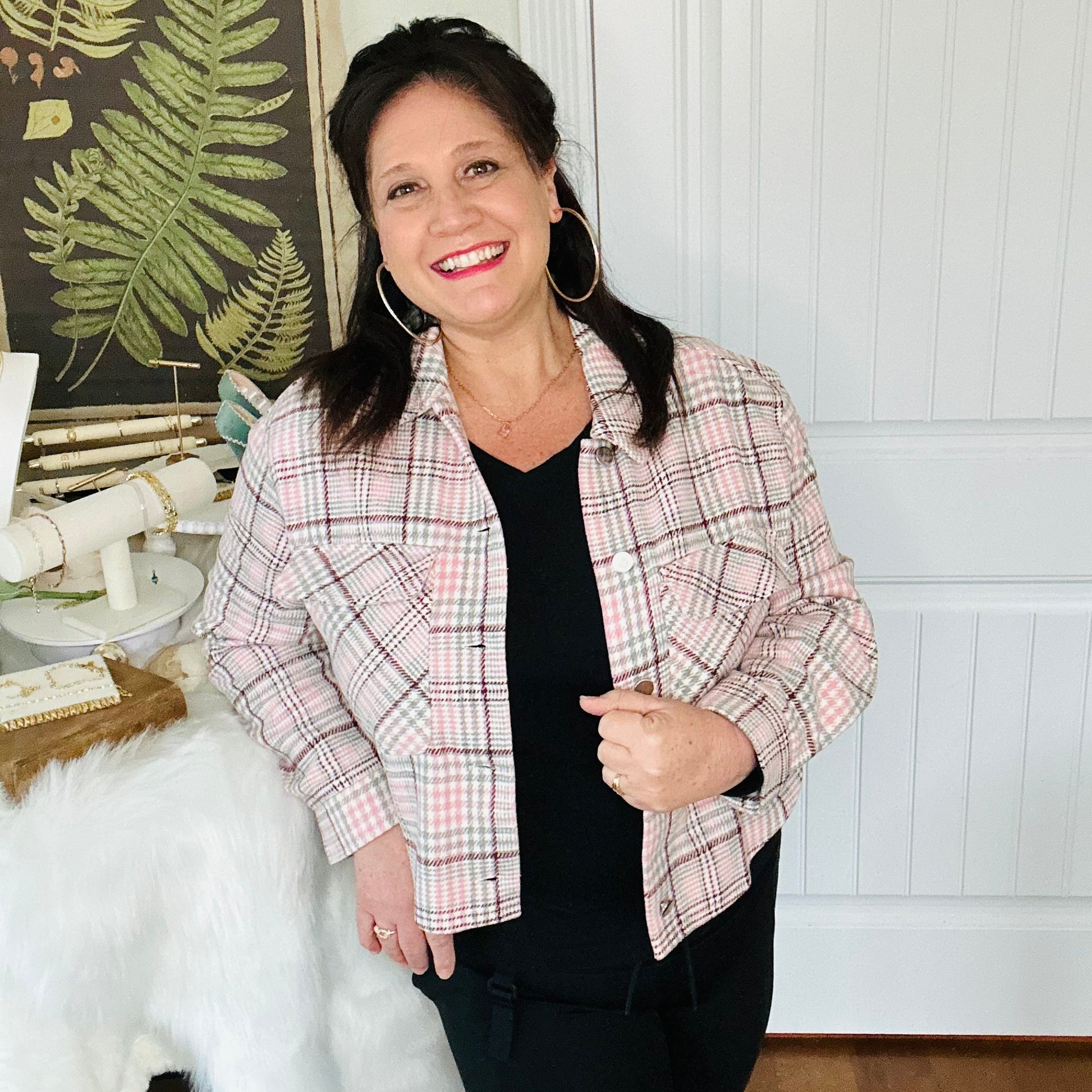 Pink plaid cropped jacket